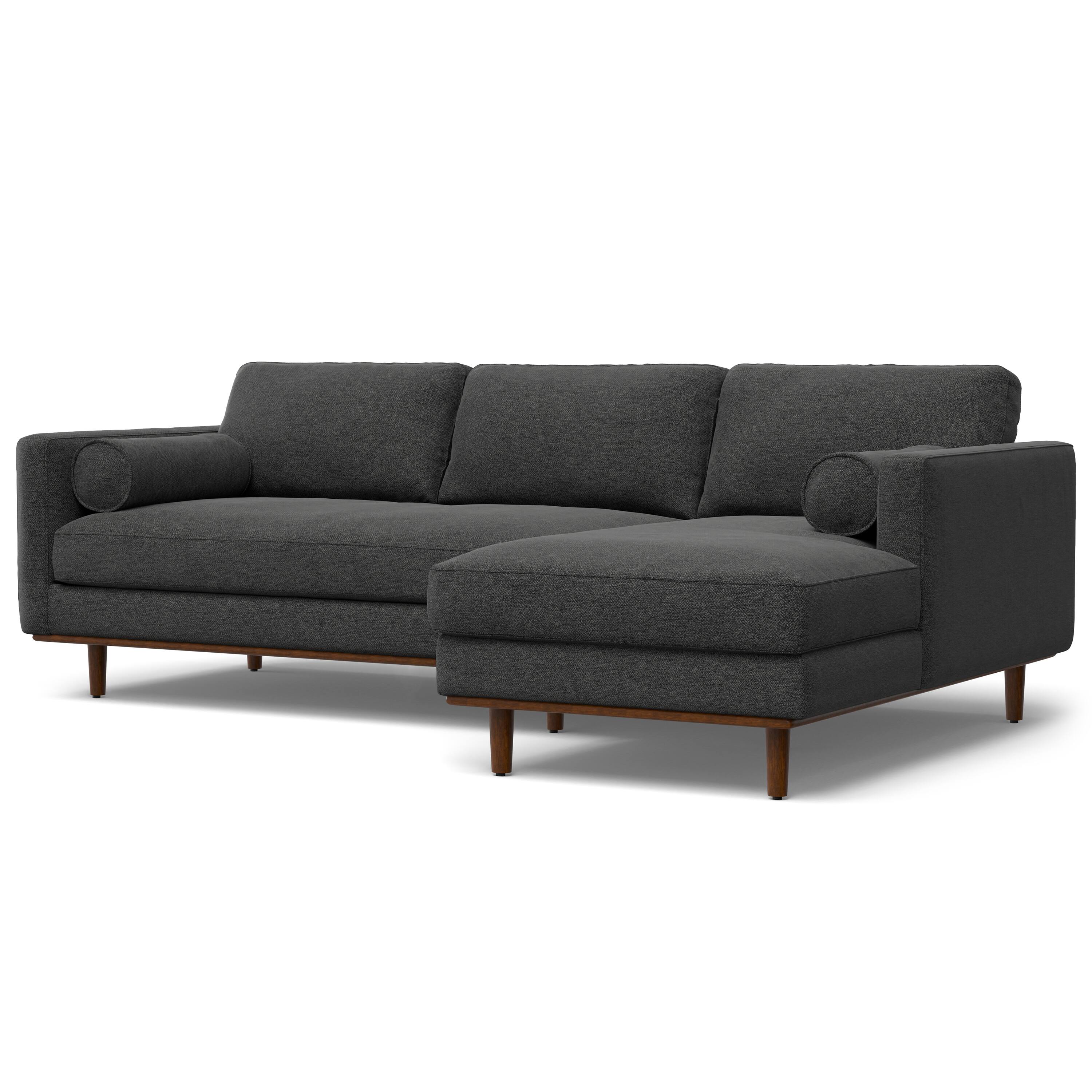 Alt View 7. Simpli Home - Morrison Mid Century Right Sectional 102 inch Wide Sofa Sectional in Charcoal Grey Tightly Woven Performance Fabric - Charcoal Grey.