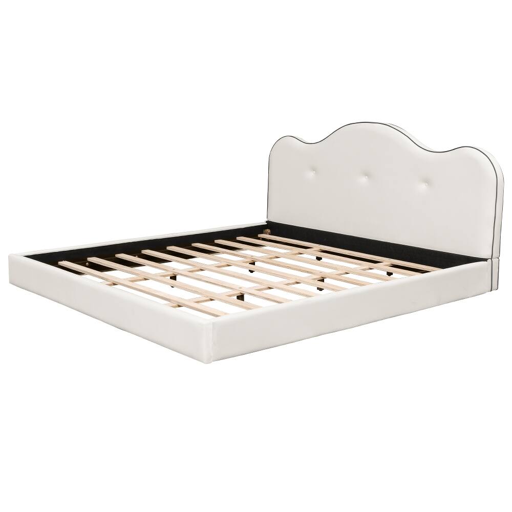 Alt View 9. Loheer - Loheer King Size Upholstered Platform Bed Beige Velvet Frame - Beige.