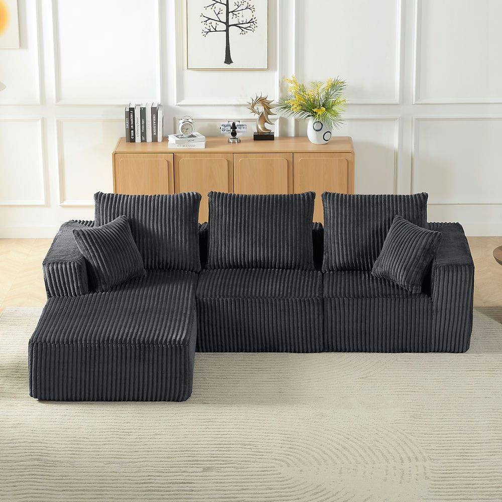 Angle. Kadyn - 4-Person Modular Sectional Sofa, Left Chaise Cloud Design with Corduroy Fabric and Deep Seats, Dark Gray - Gray.