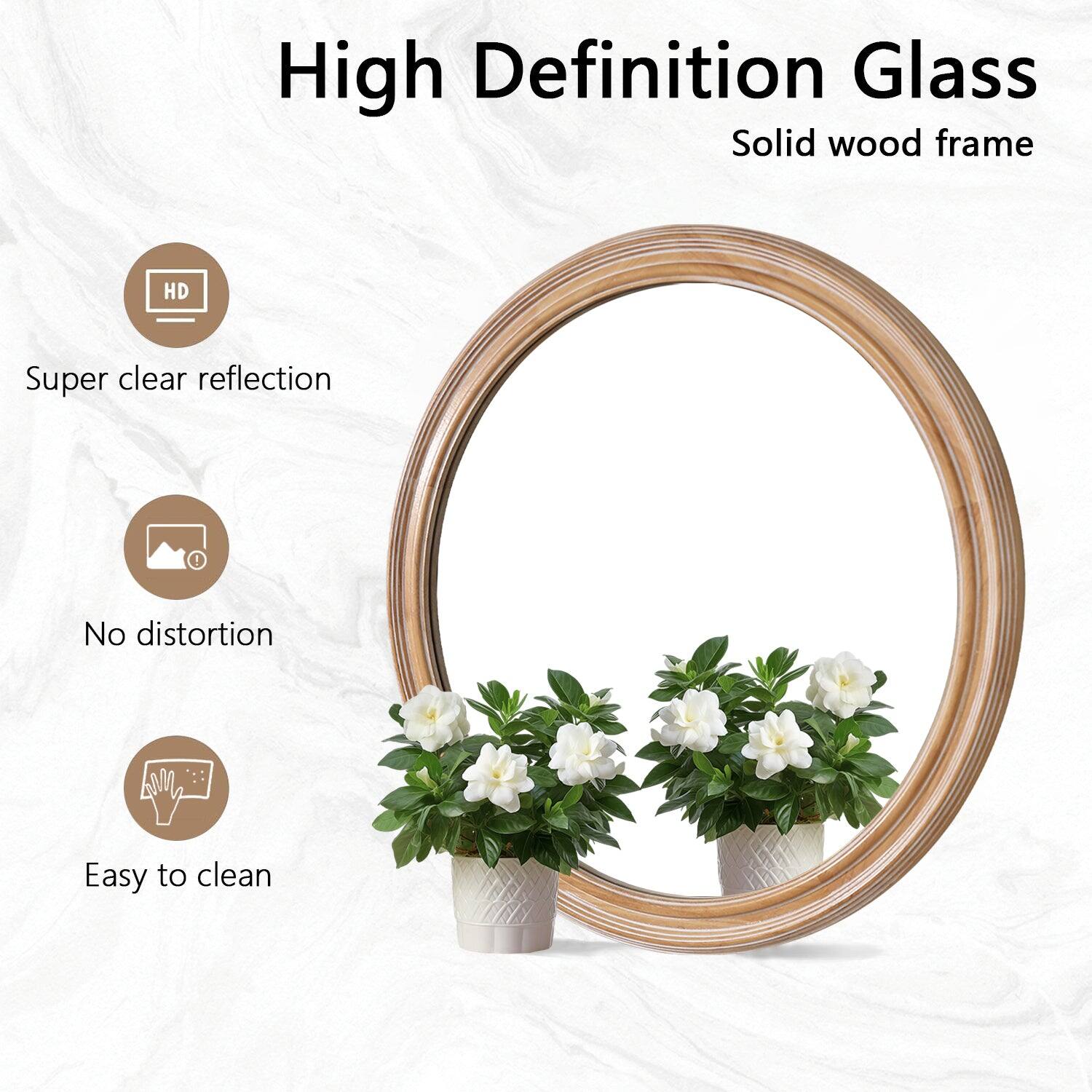 High Definition Glass  
Solid wood frame  

- Super clear reflection  
- No distortion  
- Easy to clean