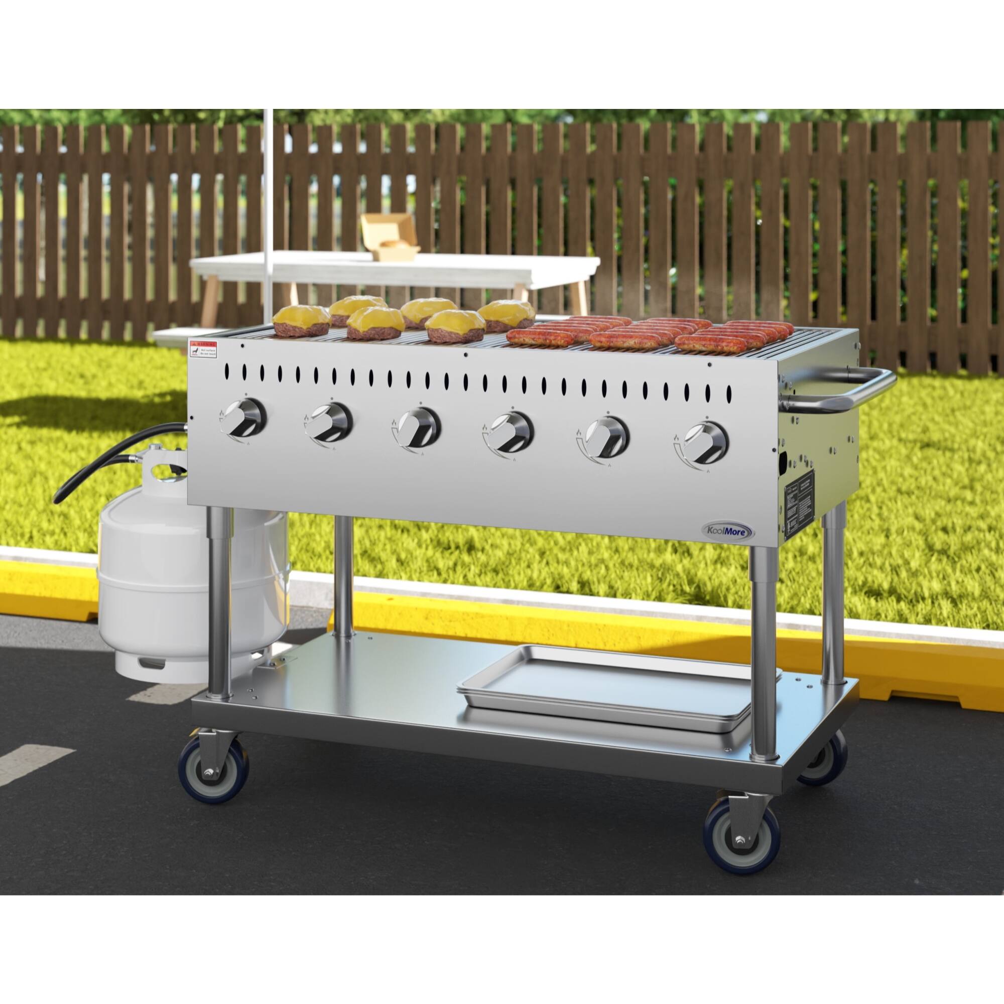 Alt View 1. Koolmore - 48 in. Commercial Mobile Outdoor Grill Stainless Steel, ETL Listed in Stainless-Steel (KM-CGM-48) - Stainless Steel.