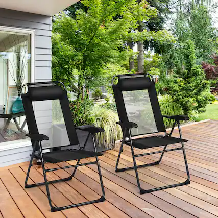 Front. Gymax - Gymax 2PC Folding Chairs Adjustable Reclining Chairs with Headrest Patio Garden Black - Black.