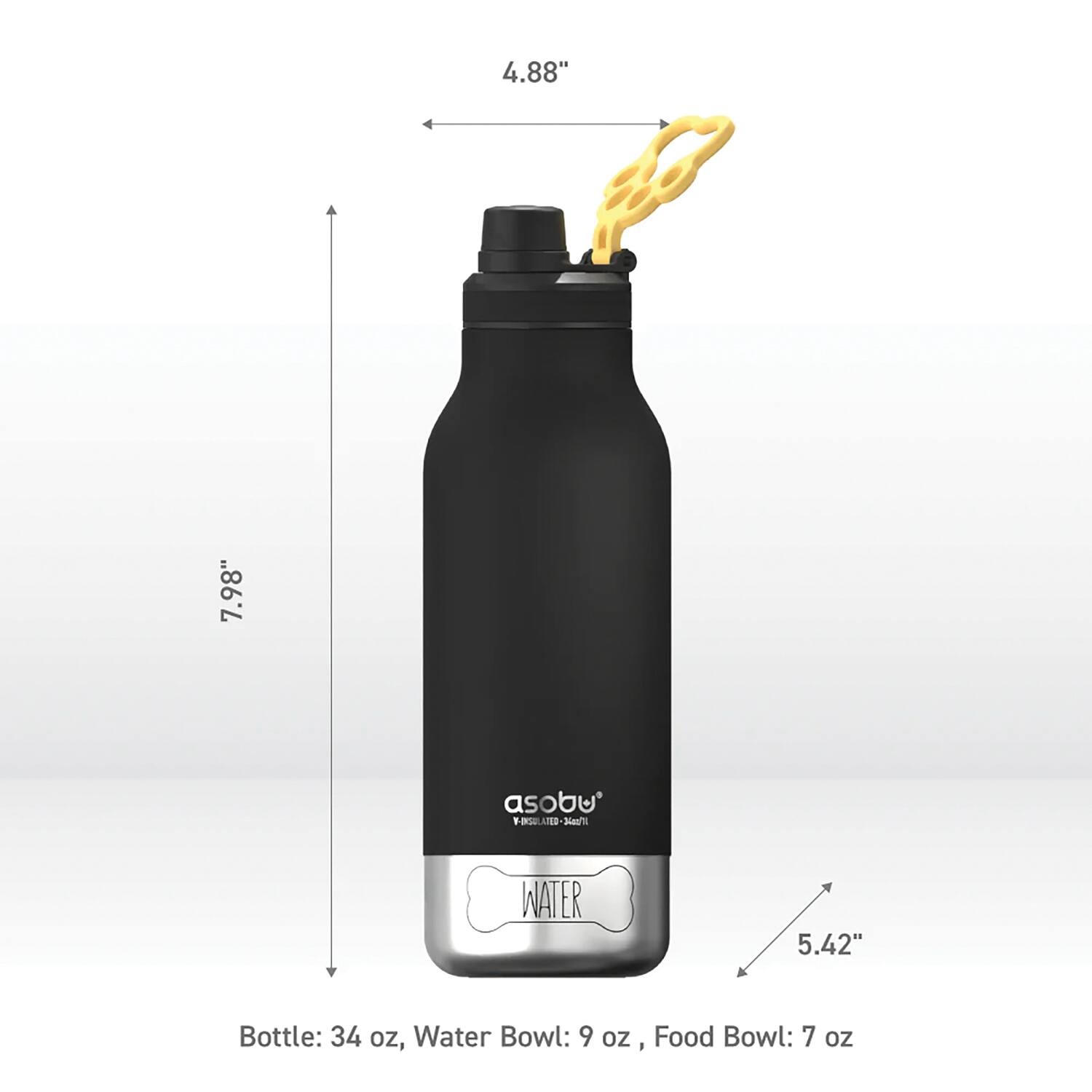 4.88" 7.98" asobu T-NSLN-301 WATER Bottle: 34 oz, Water Bowl: 9 oz, Food Bowl: 7 oz