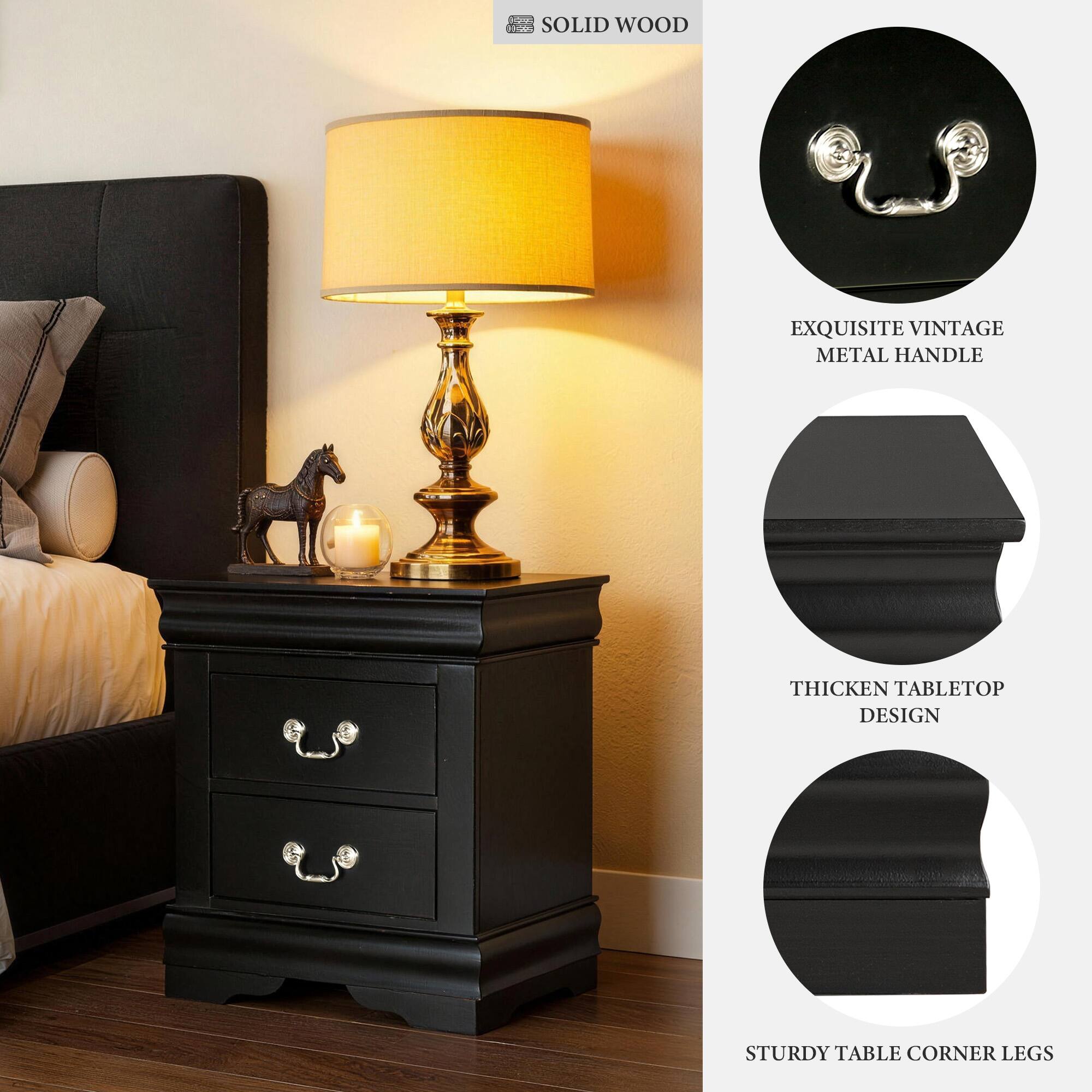 - SOLID WOOD
- EXQUISITE VINTAGE METAL HANDLE
- THICKEN TABLETOP DESIGN
- STURDY TABLE CORNER LEGS