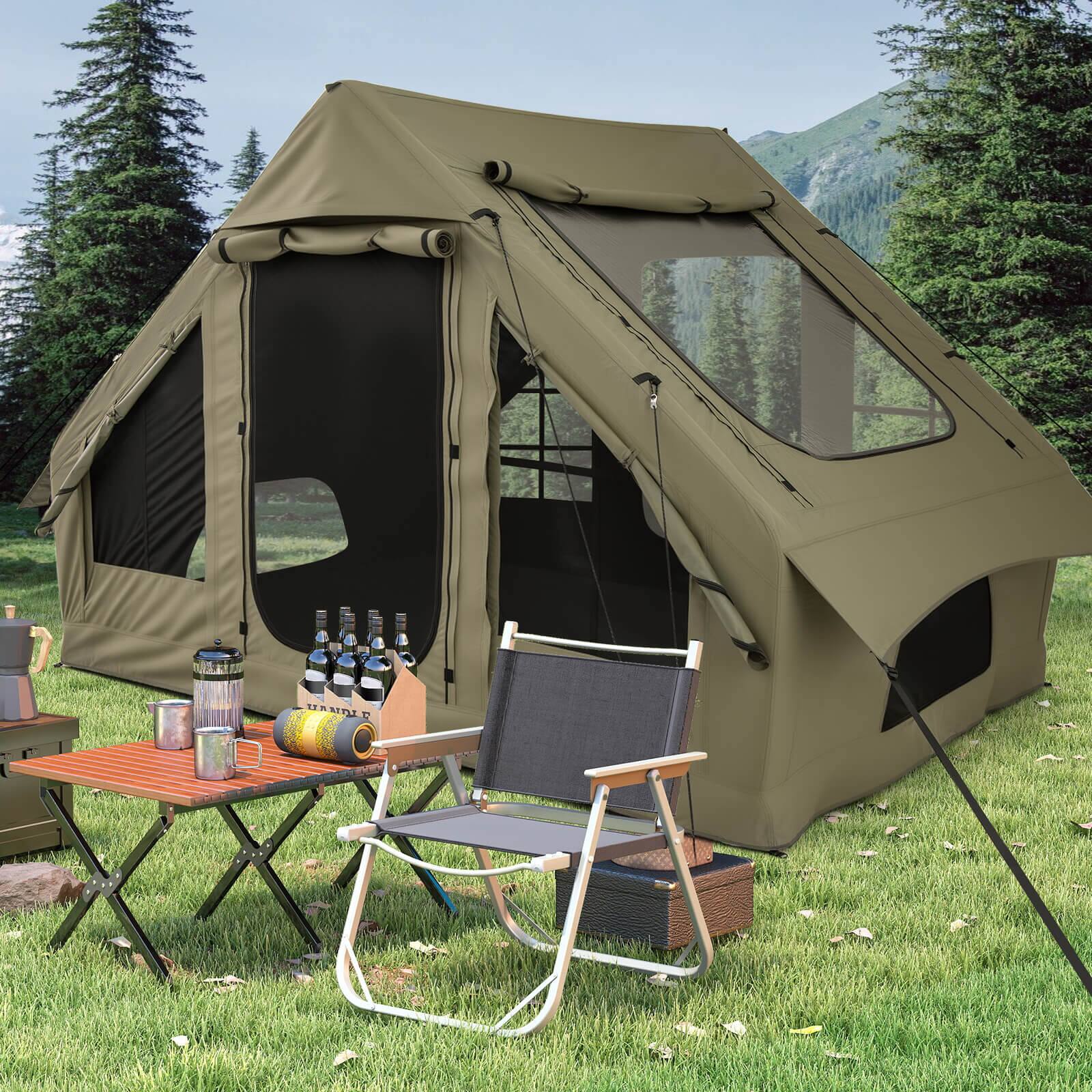 Alt View 1. Costway - Costway 4-6 People Inflatable Tent with 4 Mesh Screen Windows 2 Doors Skylight Carrying Bag - Green.