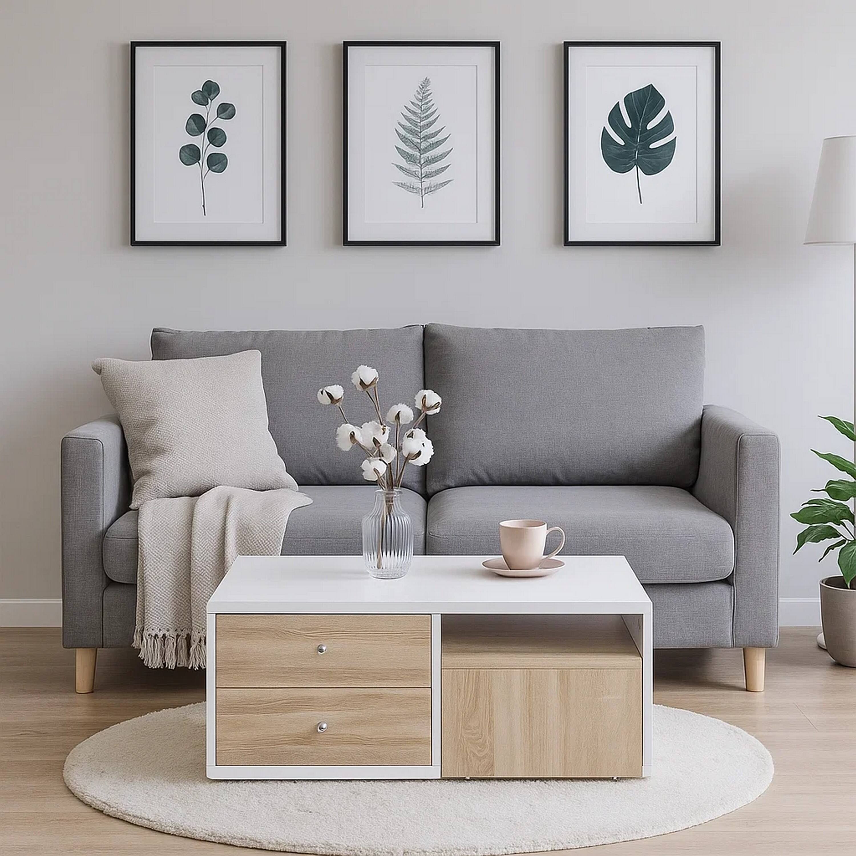 Alt View 5. Manhattan Lane - 2 Drawer Contemporary Coffee Table with Pull Out Table - White, Brown.