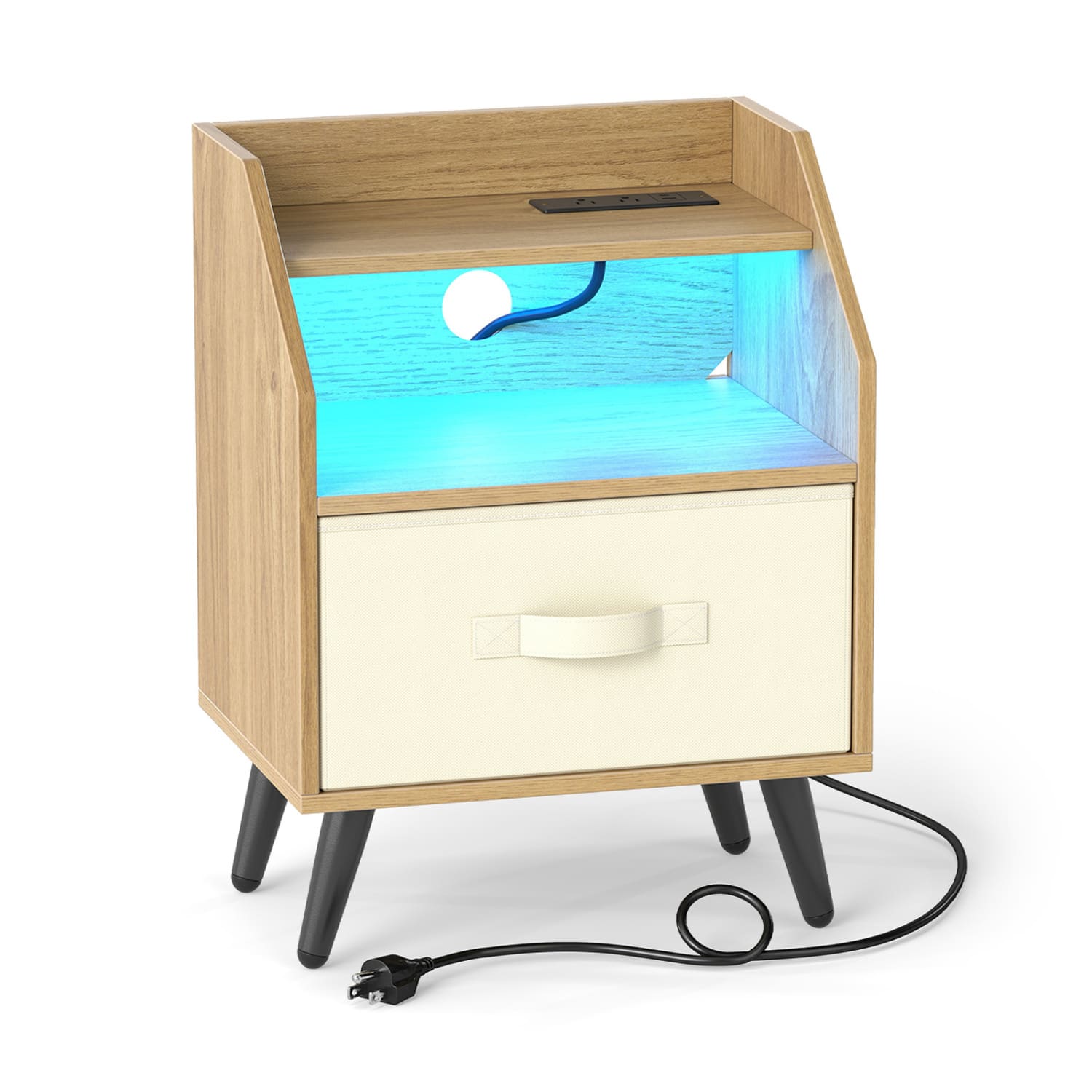 WELLFOR - Nightstand with Power Outlets and Open Storage Shelf - Natrual price history on PriceWatchPro