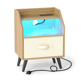 WELLFOR - Nightstand with Power Outlets and Open Storage Shelf - Natrual
