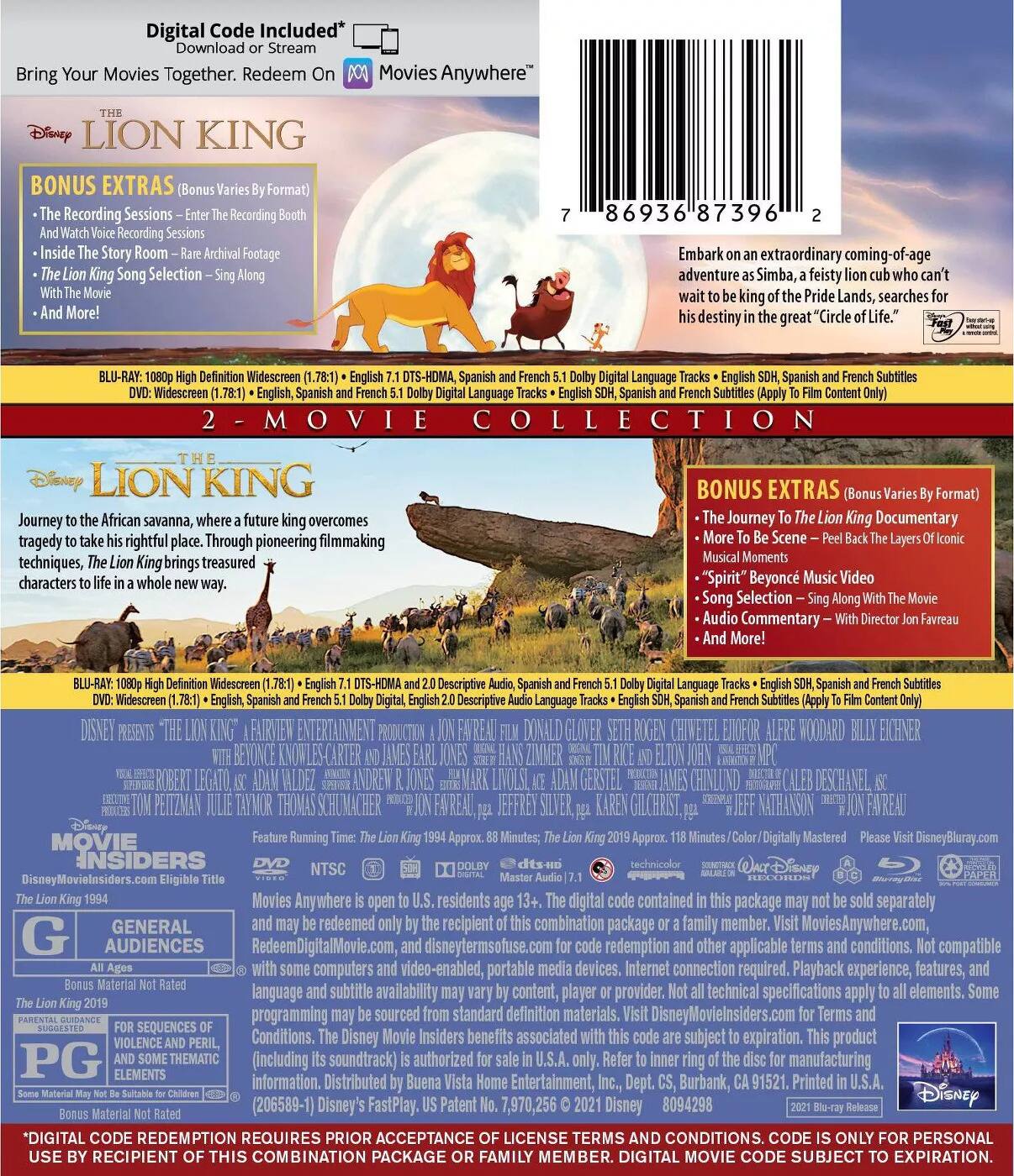 Alt View 1. The Lion King (1994) / The Lion King (2019): 2-Movie Collection   - BLU-RAY.