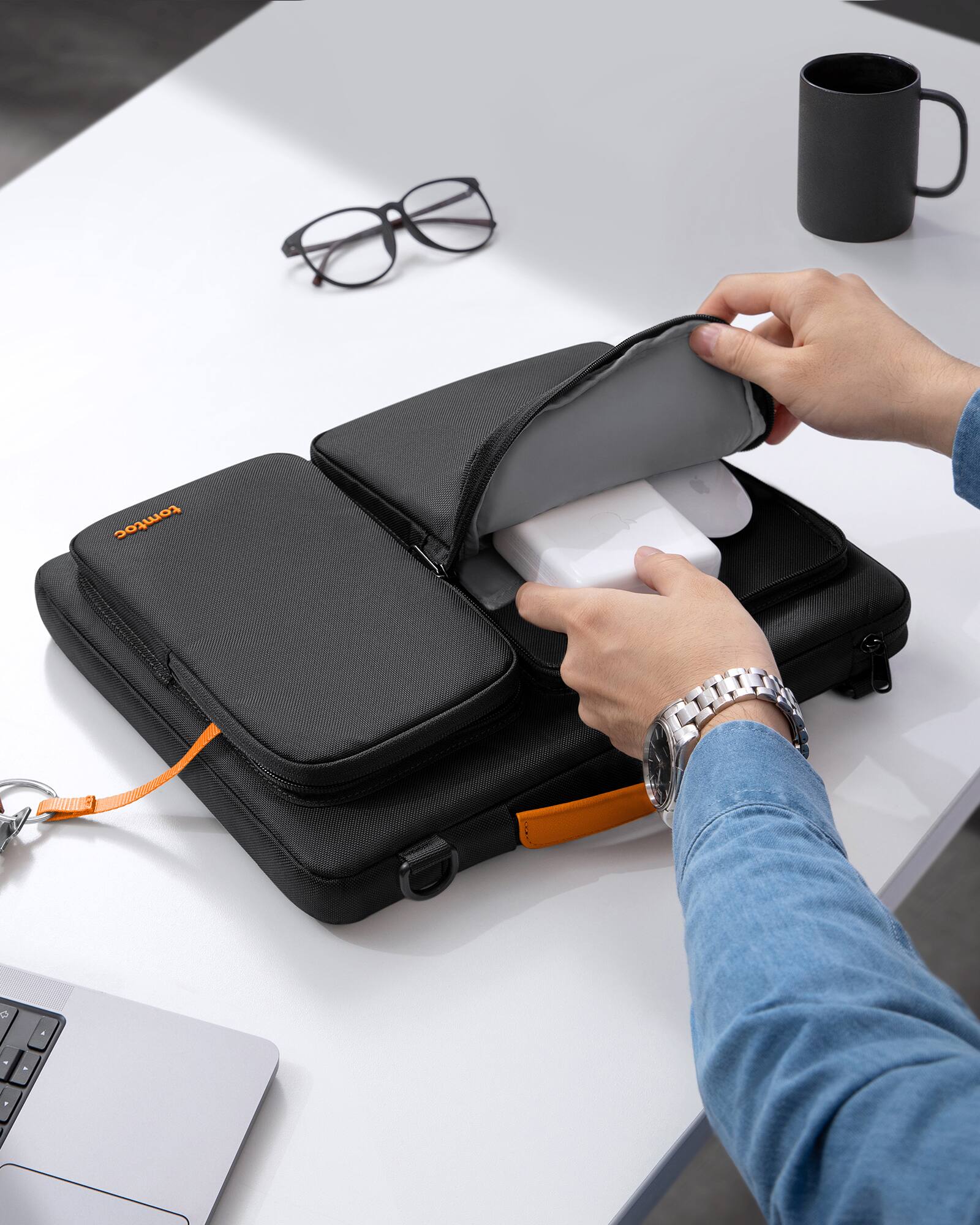 Alt View 7. tomtoc - Defender-A42 Recycled Laptop Shoulder Bag for 14 Inch MacBook Pro M4/M3/M2/M1 Pro/Max 2024-2021, 13.8" Surface Laptop 7 - Black.