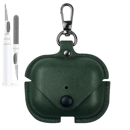 Front. Dteck - Slim Faux Leather Earbuds Case for AirPods Pro 3rd Gen (2025) with Keychain,Business Dustproof Earphone Protective Cover - Green.