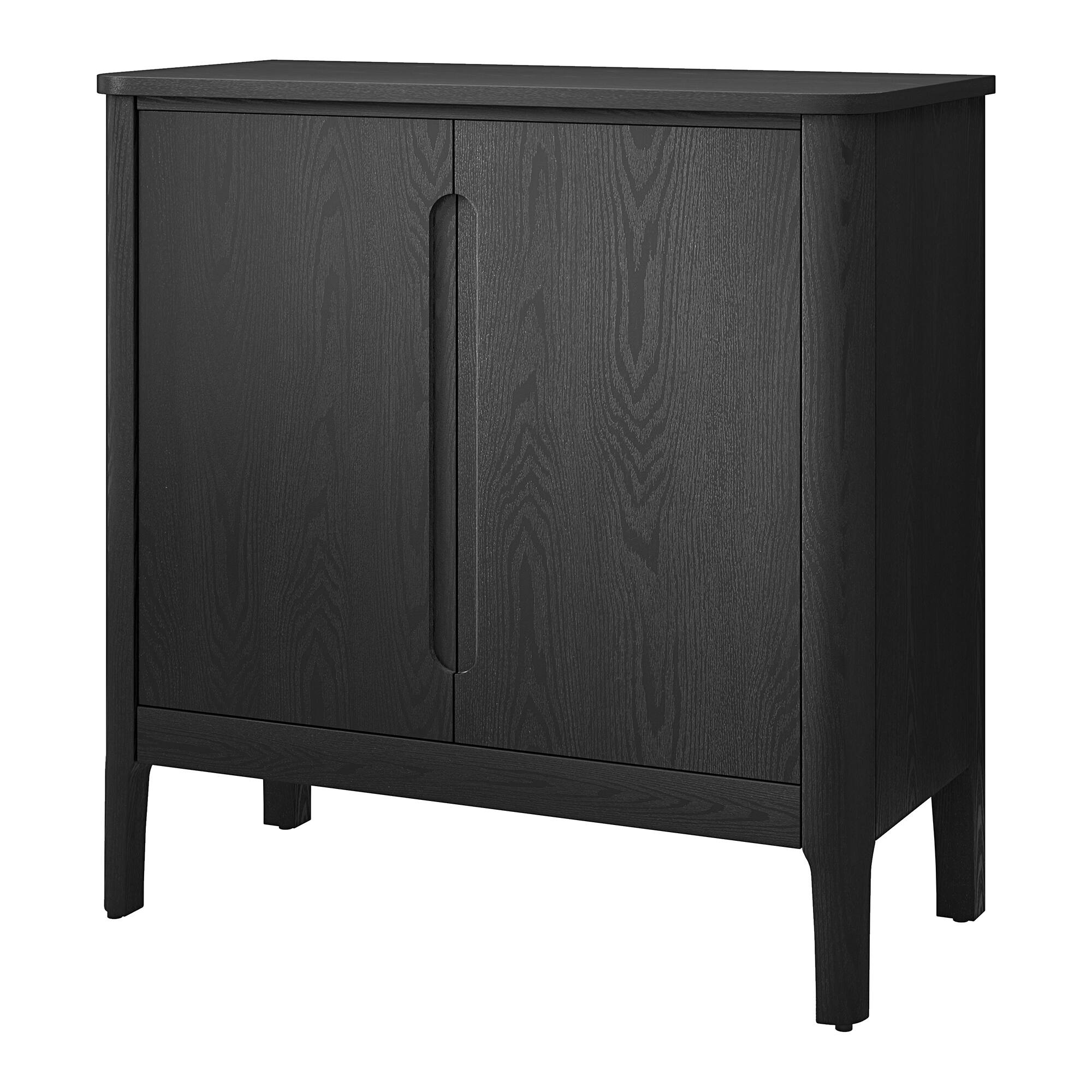 Left. Hudson&Canal - Manchester 32" Rectangular Solid Wood Accent Cabinet - Black.