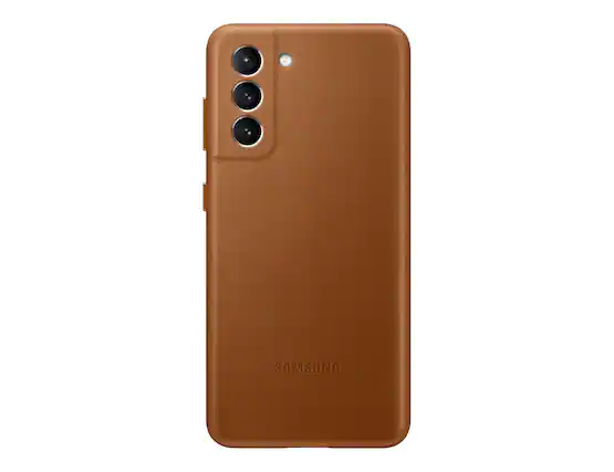 Front. Samsung - Samsung Leather Back Cover for Galaxy S21 / S21 5G I Color: Brown - Brown.