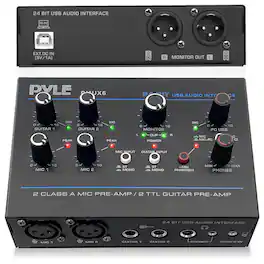 Pyle - Professional USB Audio Interface with MIC, Guitar, AUX Stereo Inputs, Phone/Monitor Outputs