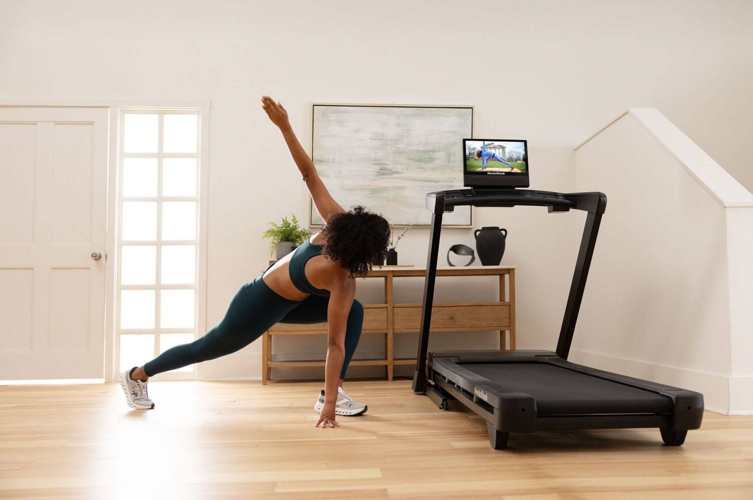 Alt View 6. NordicTrack - NordicTrack T Series 16: Folding Treadmill with Incline & Decline, 16" Smart HD Touchscreen, & Powered by iFIT - Black.