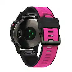 Front. StrapsCo - ColorBlock Endurance Strap QuickFit 22 Silicone Rubber Watch Band For Garmin Forerunner 970 - Black & Pink.