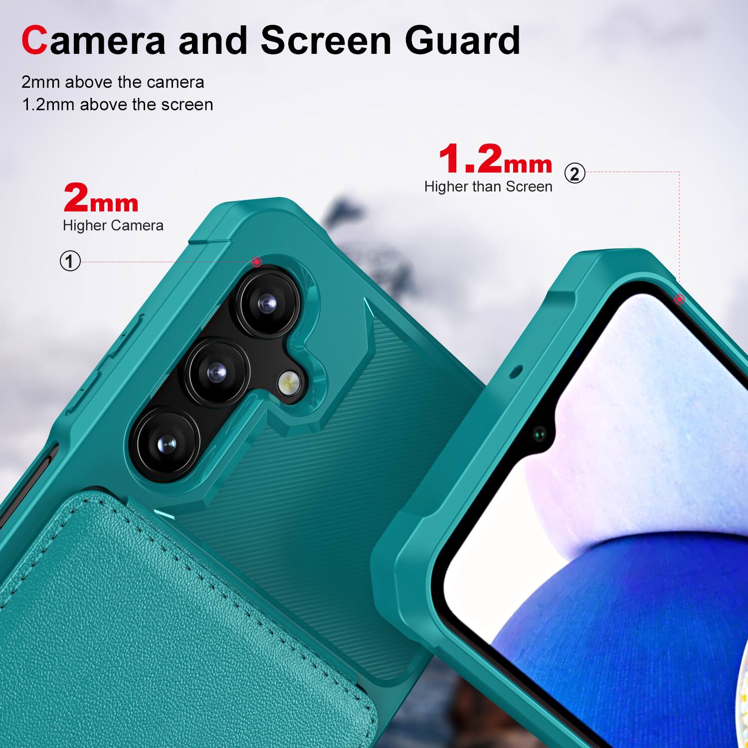 Camera and Screen Guard

2mm above the camera  
1.2mm above the screen

2mm  
Higher Camera

1.2mm  
Higher than Screen