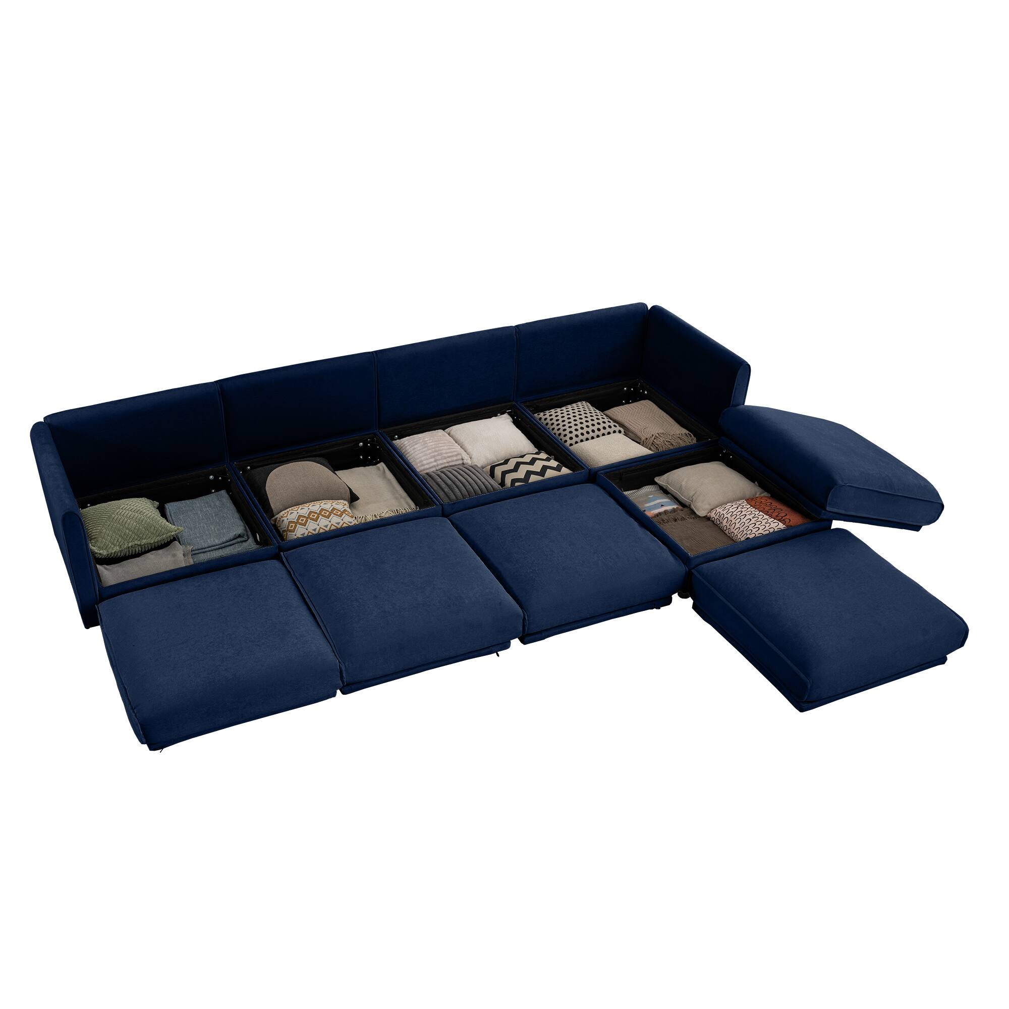 Left. Anysun - Modular L-Shape 4-Seat Sectional Sofa with Storage - Cylindrical Backrest & Armrests, Deep Comfort Seating - Blue.