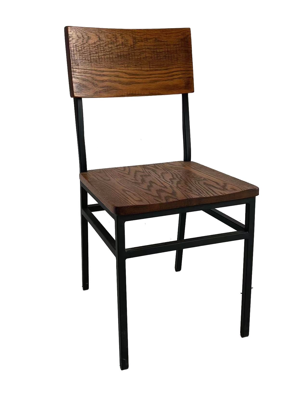 Back. Anysun - Set of 2 Assembled Farmhouse Dining Chairs, Metal Frame, American Red Oak, for Kitchen & Dining Room - Brown.