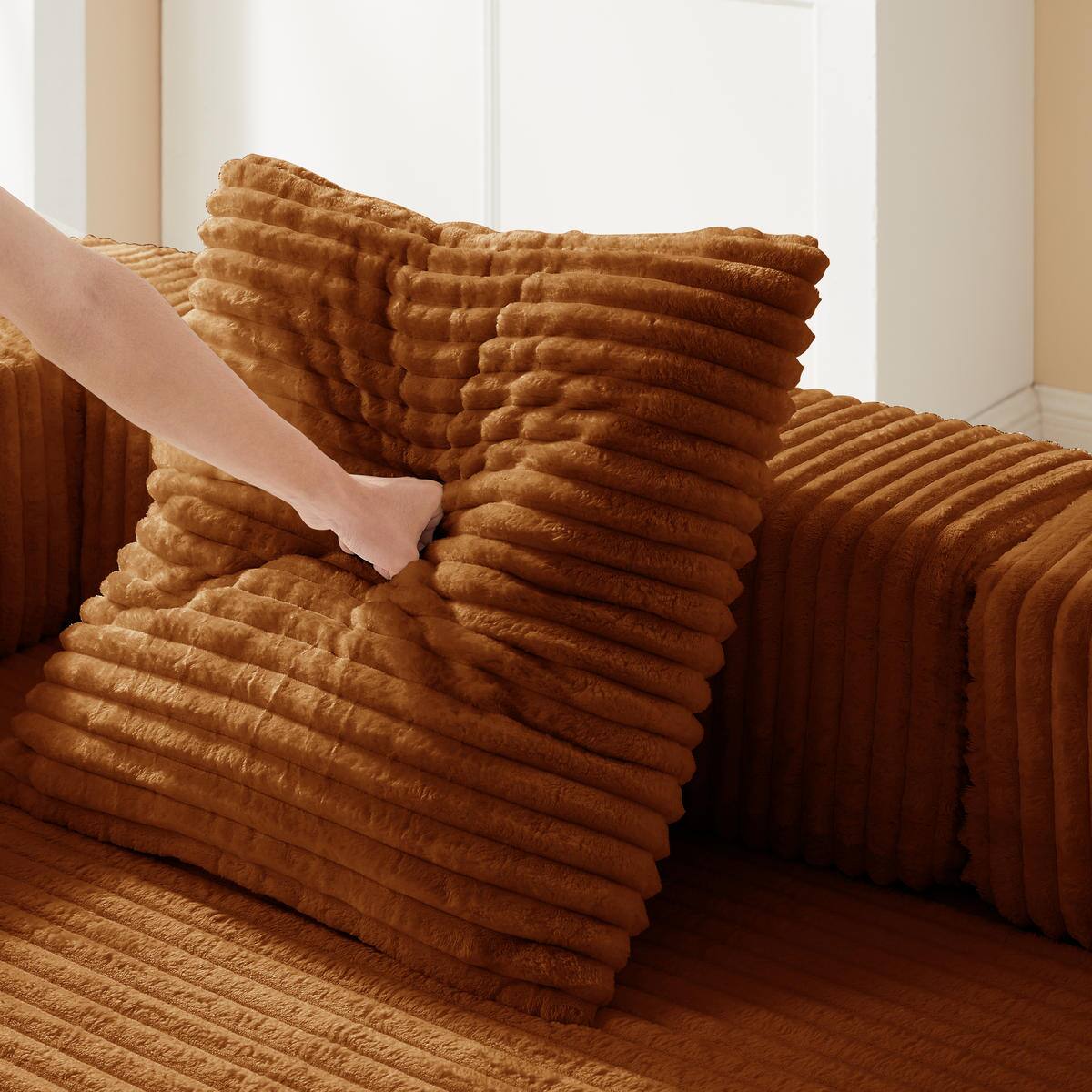 Alt View 7. Meqiodas - 81''Convertible Sofa Bed, Folding Floor Couch with Square Armrest, Comfy Sleeper Mattress for Living Room - Orange.