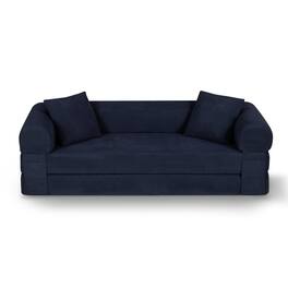Loheer - 80 Inch Convertible Sofa Bed Queen, Deep Blue Corduroy Fold Out Couch with Storage, Compressed Couch in a Box - Dark Blue