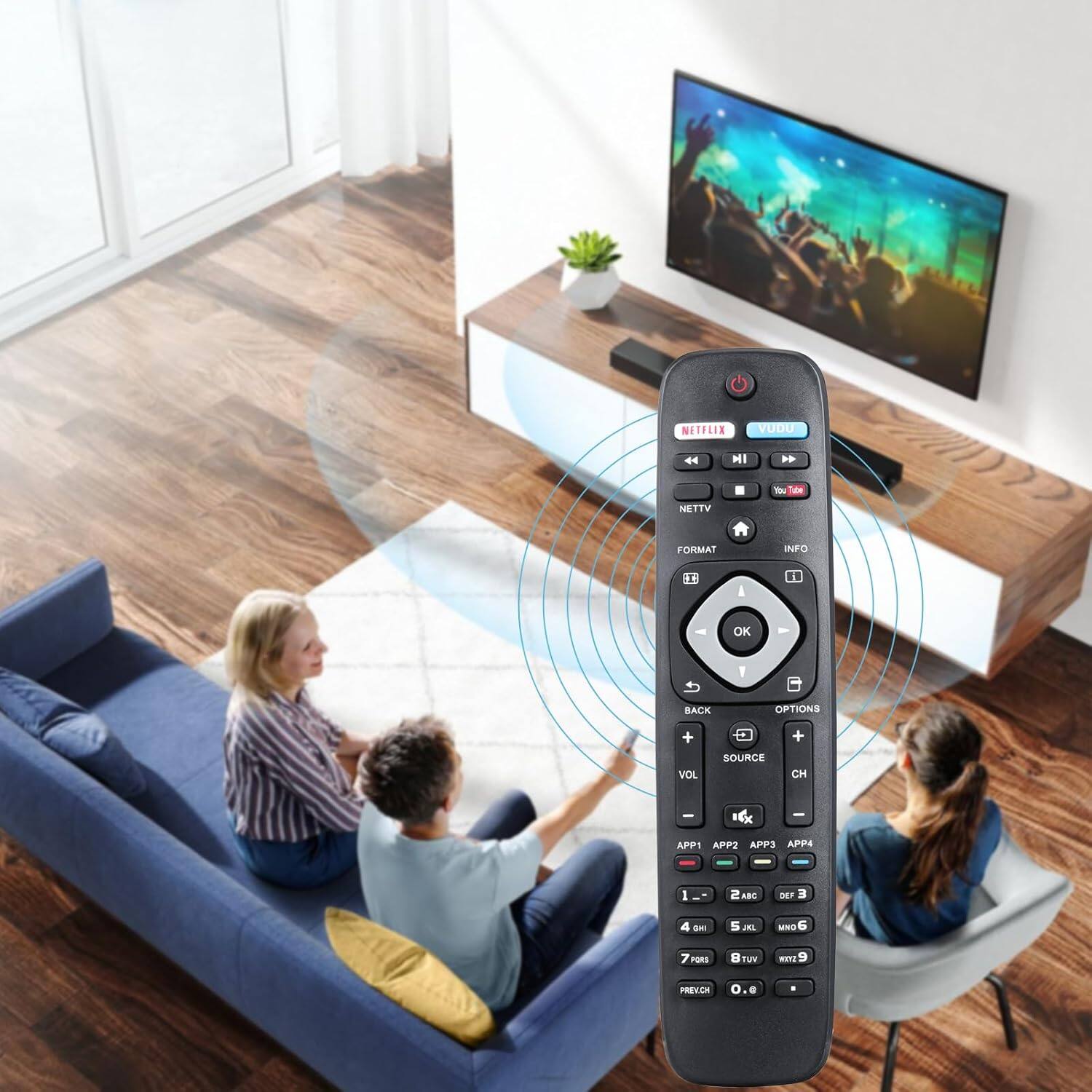 NETFLIX VUDU NETTV FORMAT INFO . E OK 1 BACK OPTIONS + VOL SOURCE + CM I I APPI APP2 APP3 APP4 1 e ABL m 3 4 am 5 - 6 PURS 8 - TWV . I RIT PREVER .