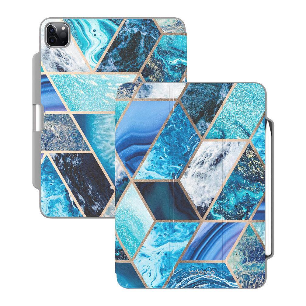 Alt View 5. i-Blason - Cosmo Case for iPad Pro 12.9" (2021) – Kickstand, Pencil Holder, Drop Protection - Marble Blue.