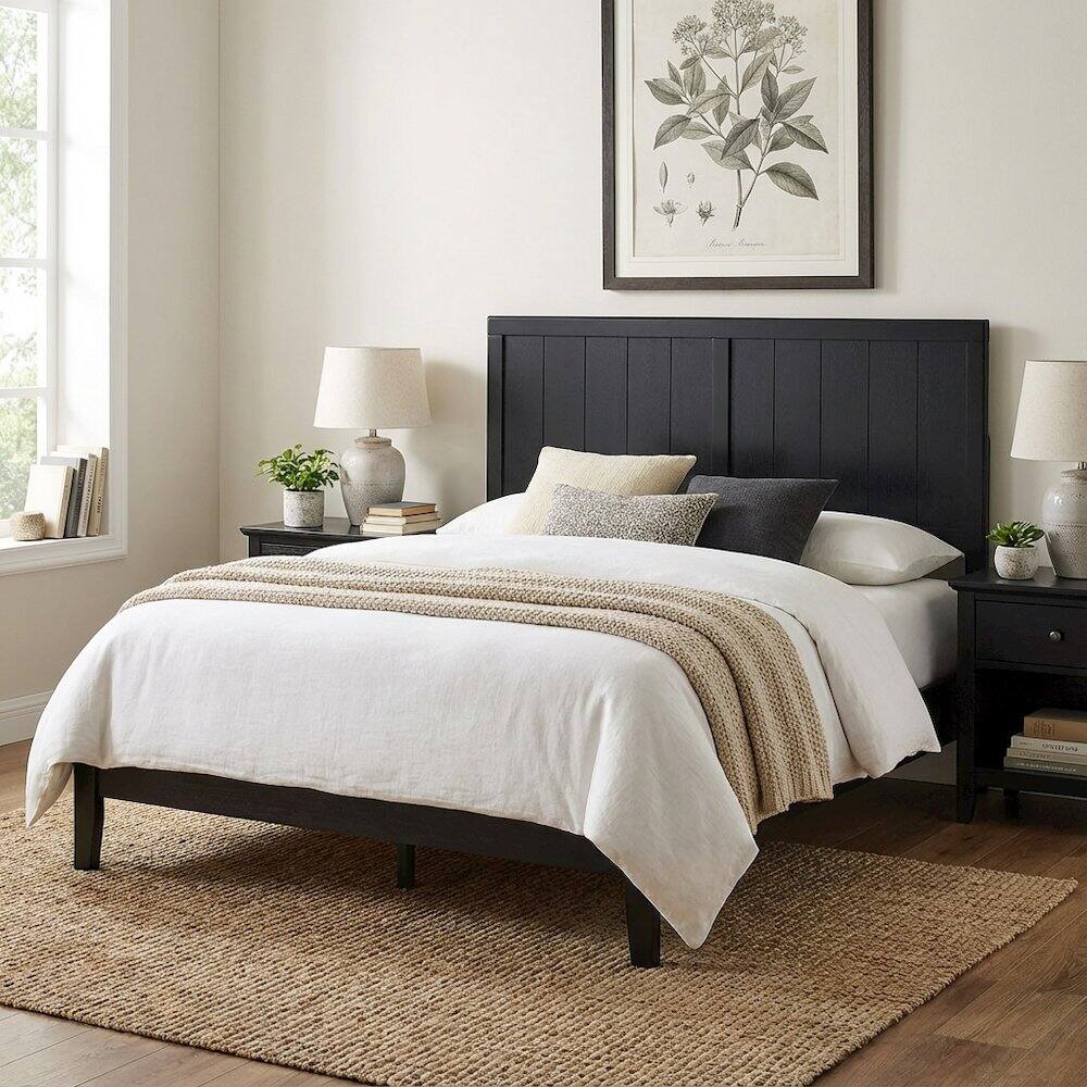 Left. FurniFact - Wood Twin Headboard with Classic Design and Durable Construction for Bedroom - Black.