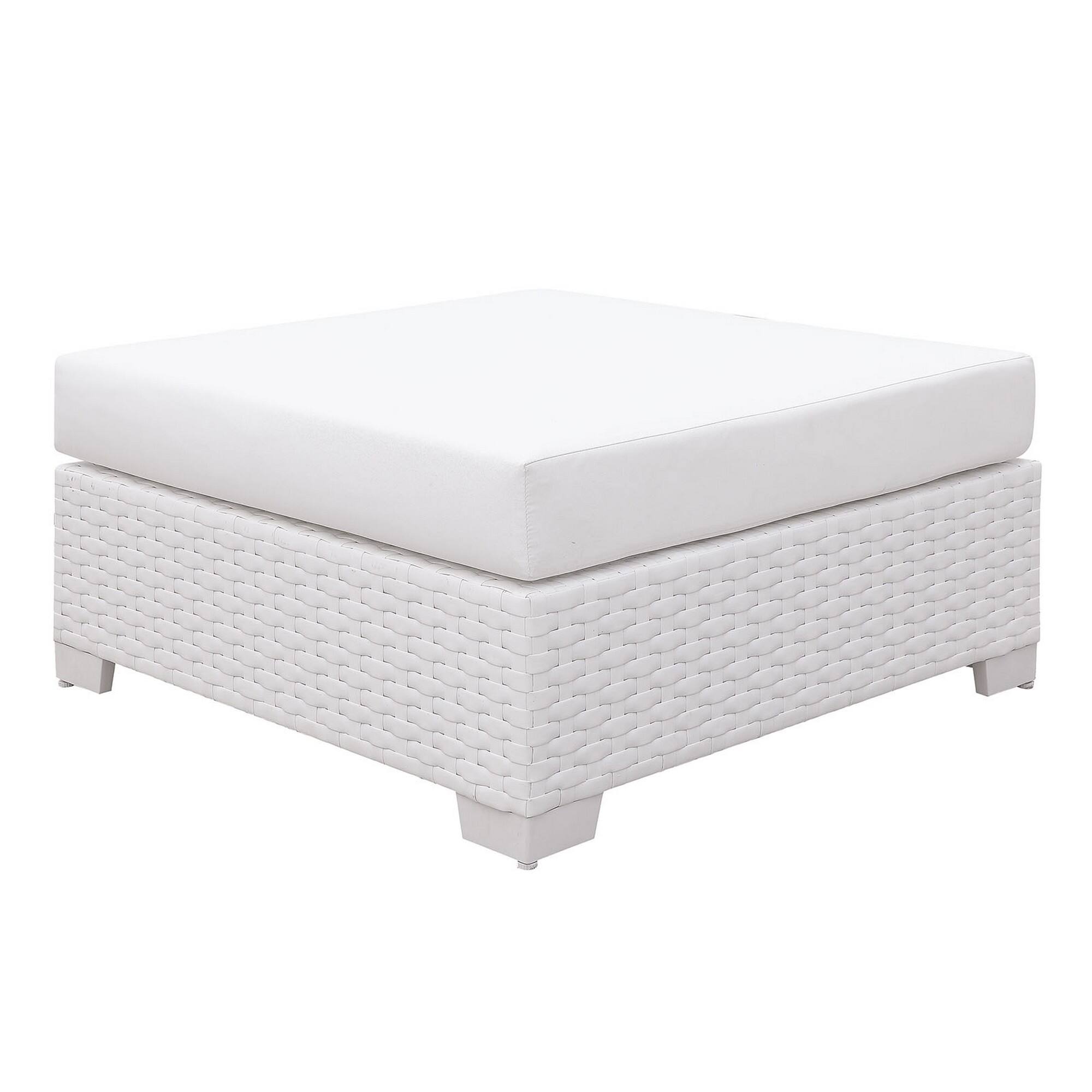 Alt View 1. Manhattan Lane - Faux Polyester and Aluminum Square Ottoman with Padded Seat Cushion - White.