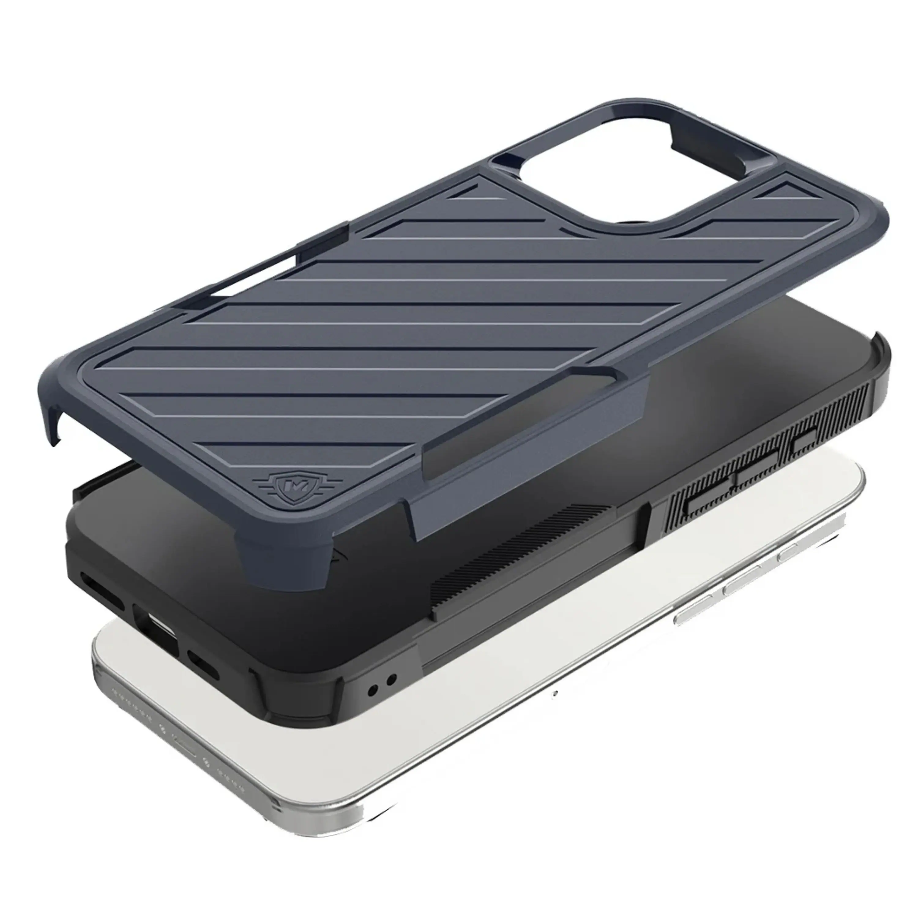 Left. Kitcheniva - Shockproof Dual Layer Lined Phone Case With Tempered Glass For iPhone 16 Pro Blue Black - Blue/Black.