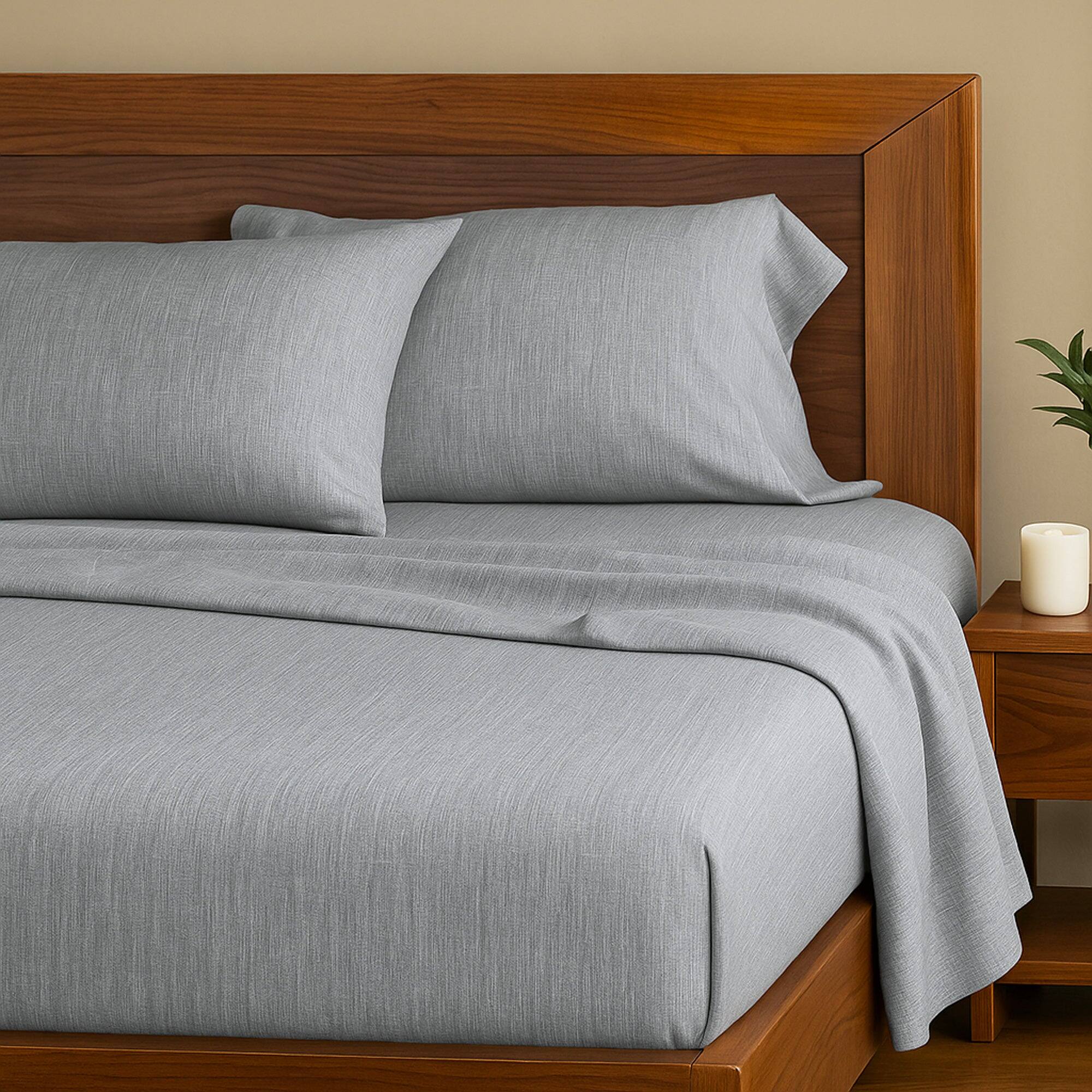 Alt View 1. BedVoyage - Melange viscose from Bamboo Cotton Bed Sheet - Grey.