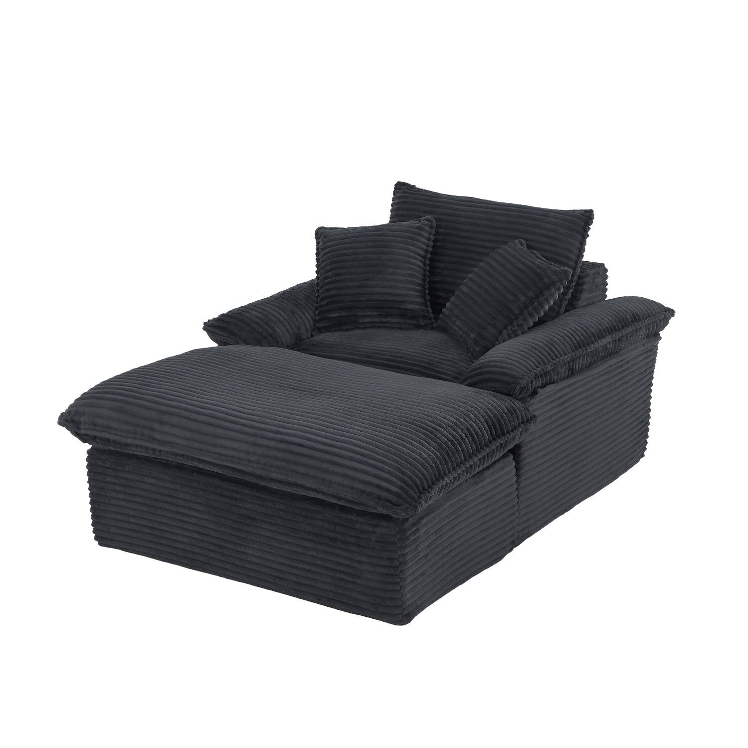 Front. Z-Edge - 52" cushioned compression sofa with unique footrest design, for living room, bedroom, apartment, office, -Dark gray - dark gray.