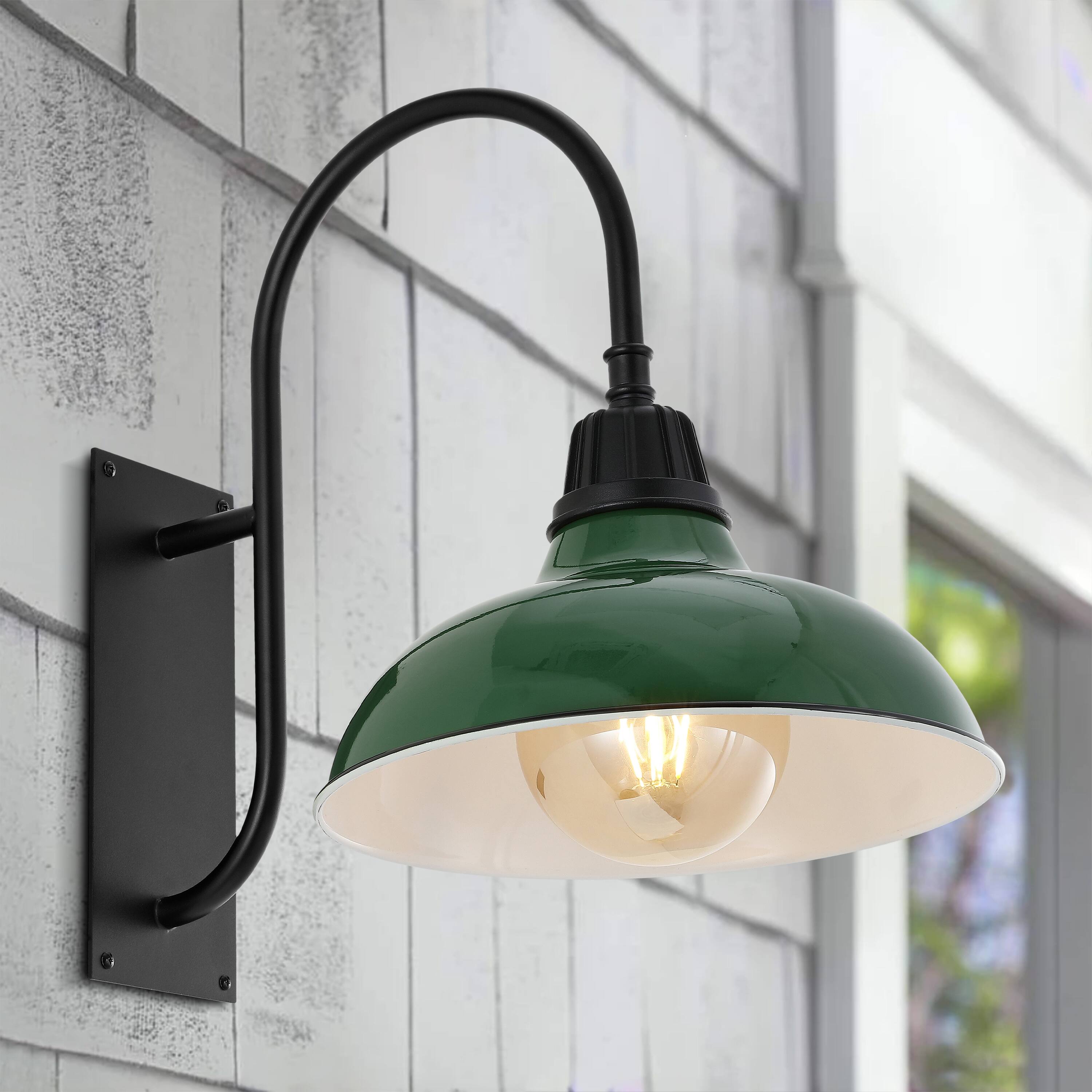 Alt View 6. Jonathan Y - Stanley 12.25" 1-Light Farmhouse Industrial Indoor/Outdoor Iron LED Gooseneck Arm Outdoor Sconce, Green - Green/Black.