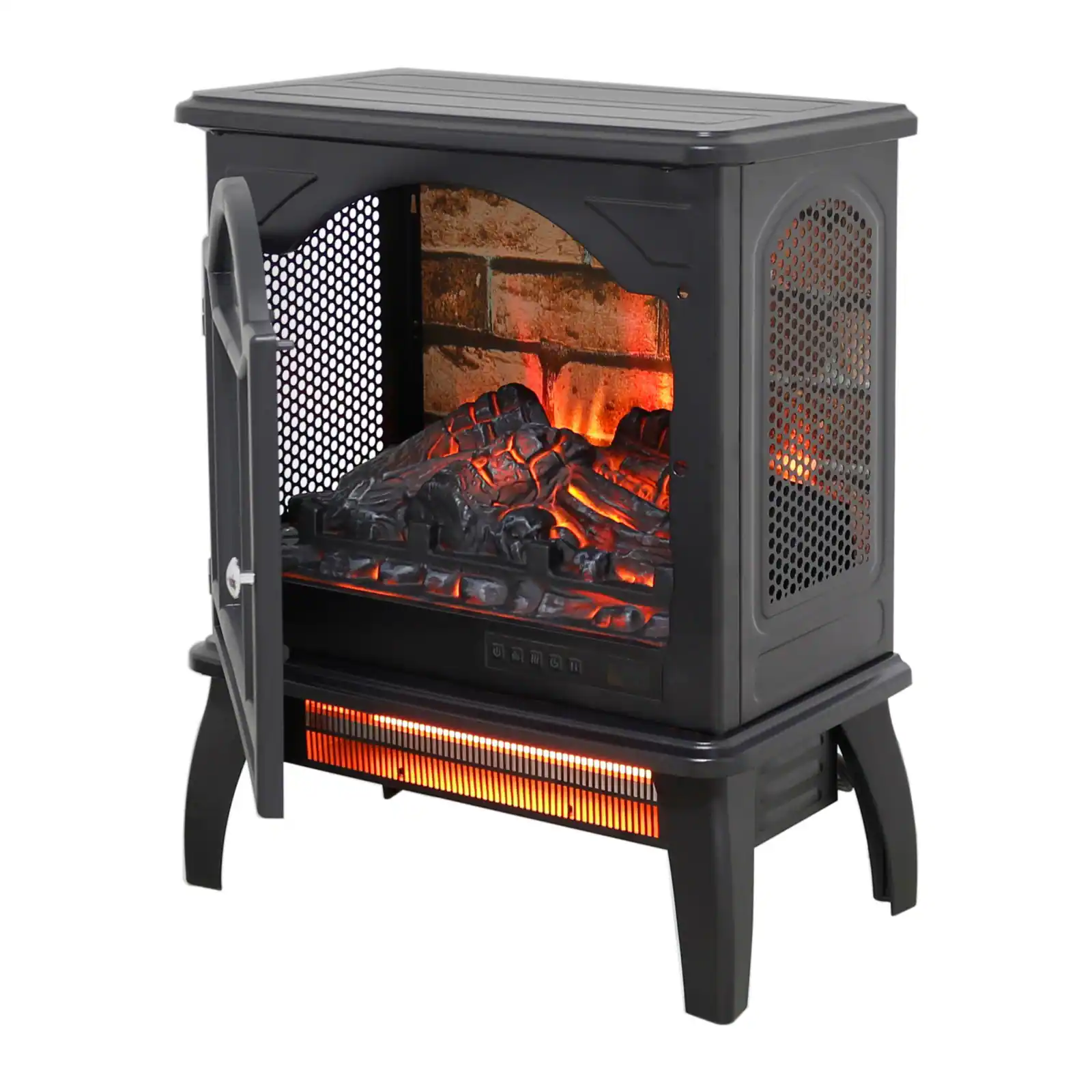 Alt View 8. Ecooso - Cast Iron Free-Standing Electric Fireplace Stove with Single Door, 1500W 5000 BTU Heater, 3D Flame, Remote, Timer - Antique Black.