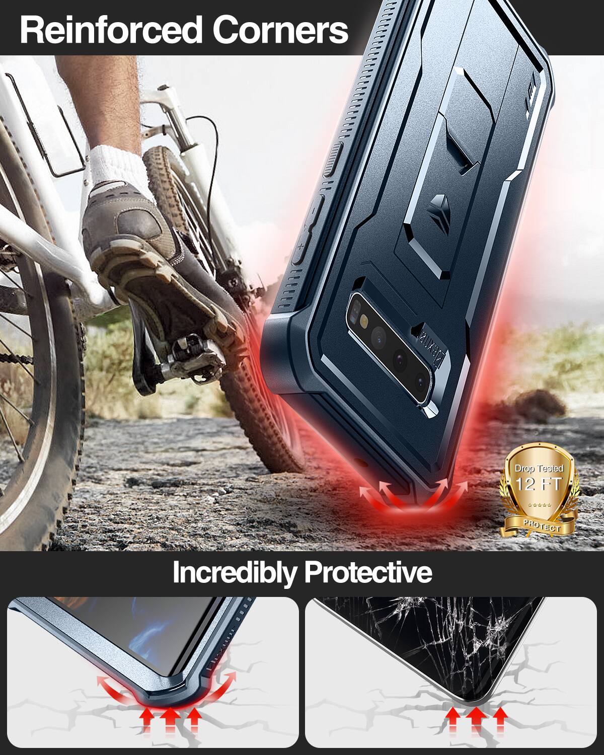 Reinforced Corners  
Incredibly Protective  
Drop Tested 12 FT