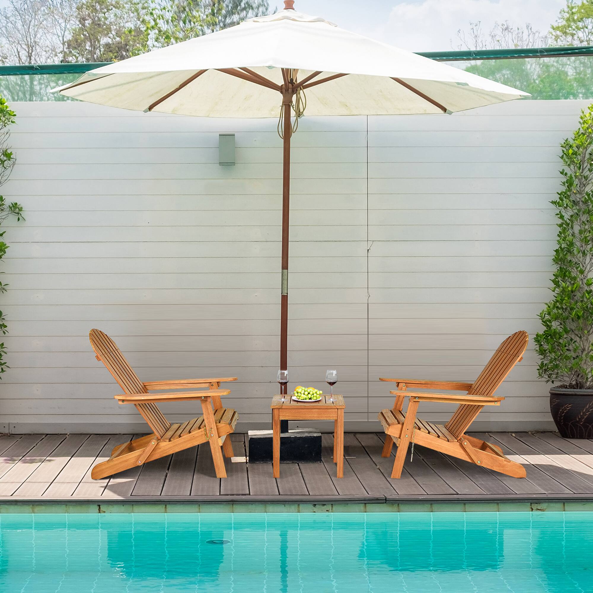 Alt View 3. Gymax - Gymax 3PCS Eucalyptus Adirondack Chair Set w/ Side Table Outdoor Patio Natural - Natural.