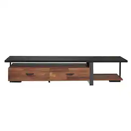 Manhattan Lane - Metal Framed Wooden TV Stand Straight with Two Drawers and Open Shelf, Black and Brown - Brown and Black
