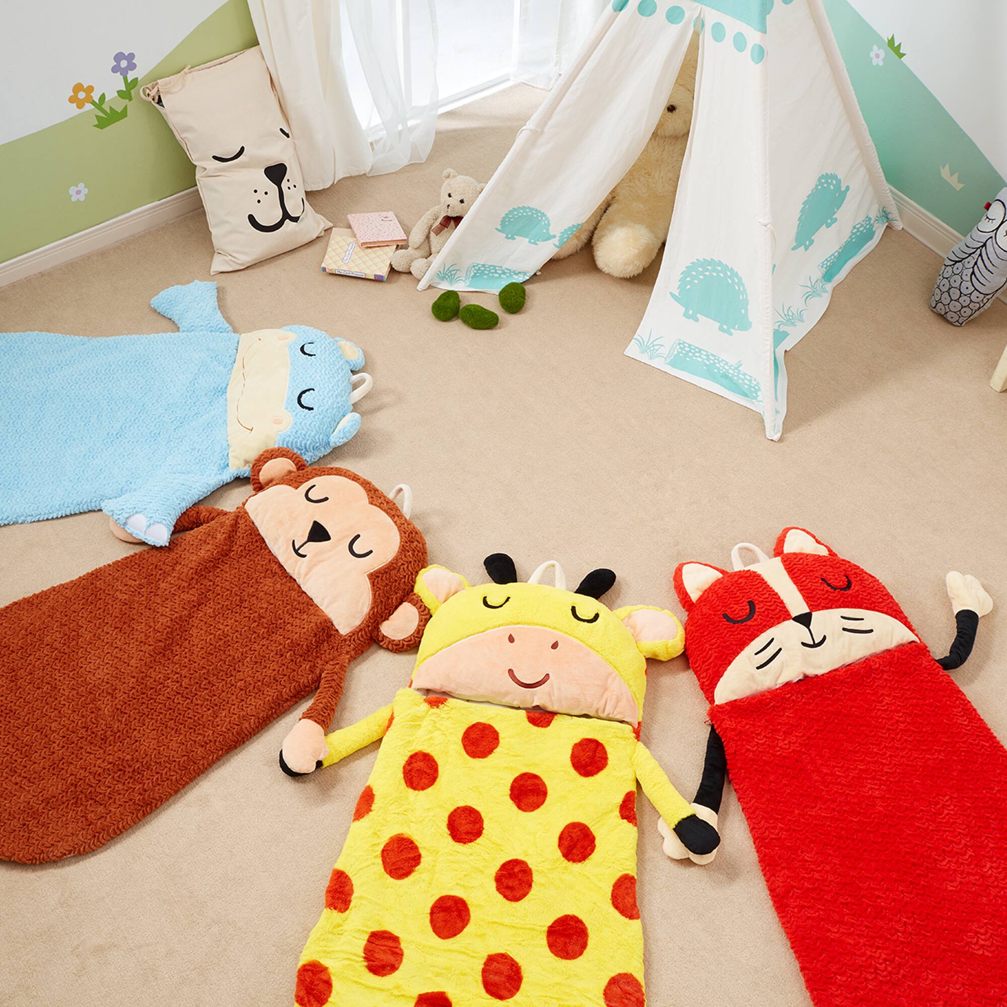 Angle. Teamson Kids - Fantasy Fields Pajama Party Time Hippo Plush Sleeping Bag - Blue.