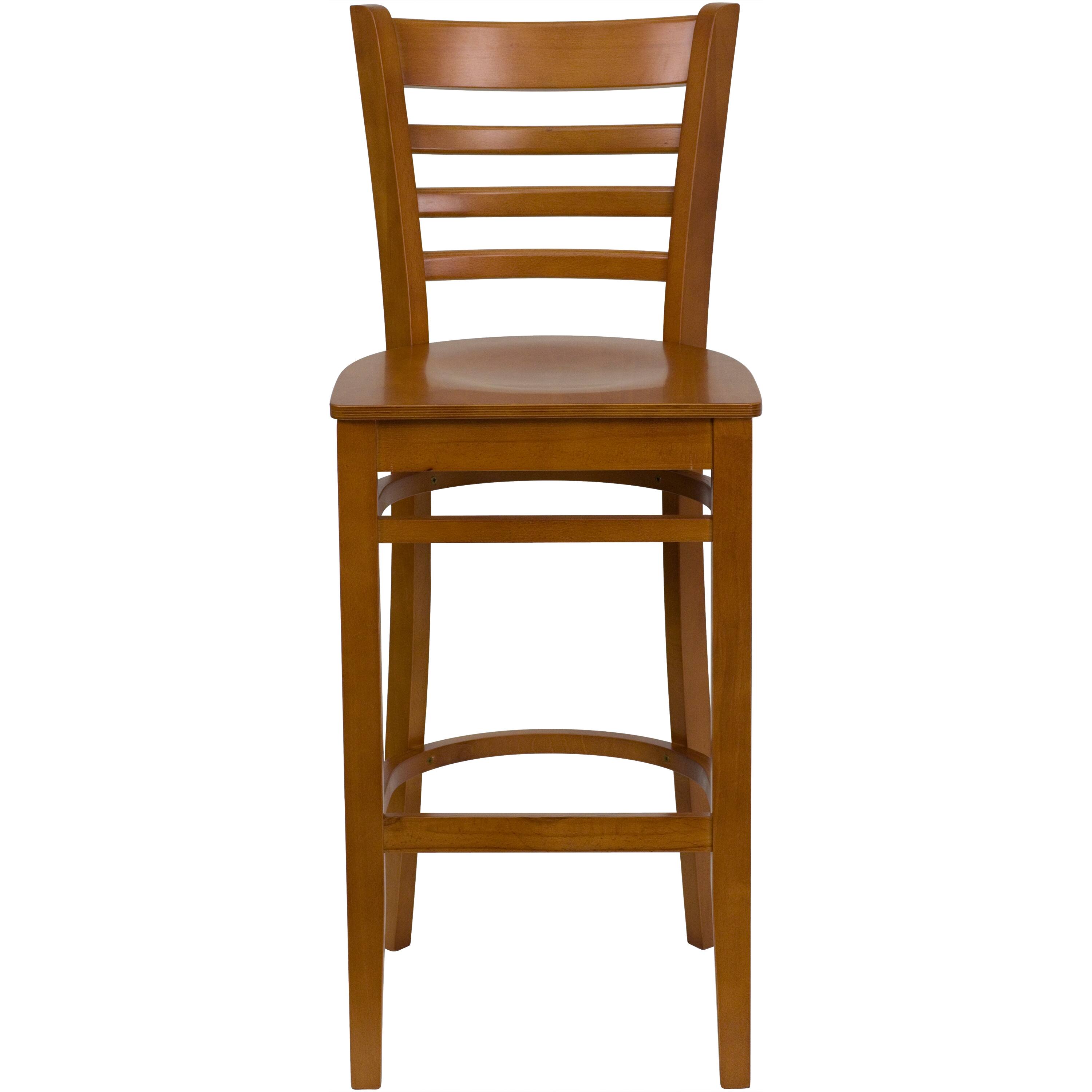Alt View 5. Emma + Oliver - Ladder Back Wooden Restaurant Dining Barstool - Cherry Wood Seat/Cherry Wood Frame.