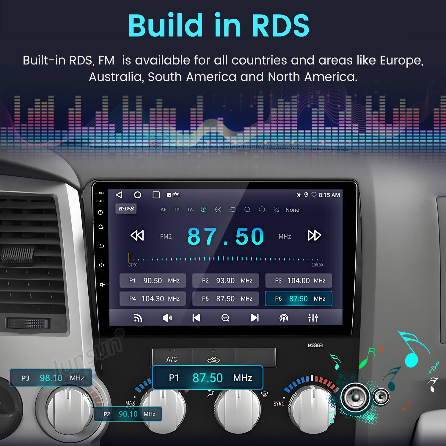 Build in RDS

Built-in RDS, FM is available for all countries and areas like Europe, Australia, South America and North America.