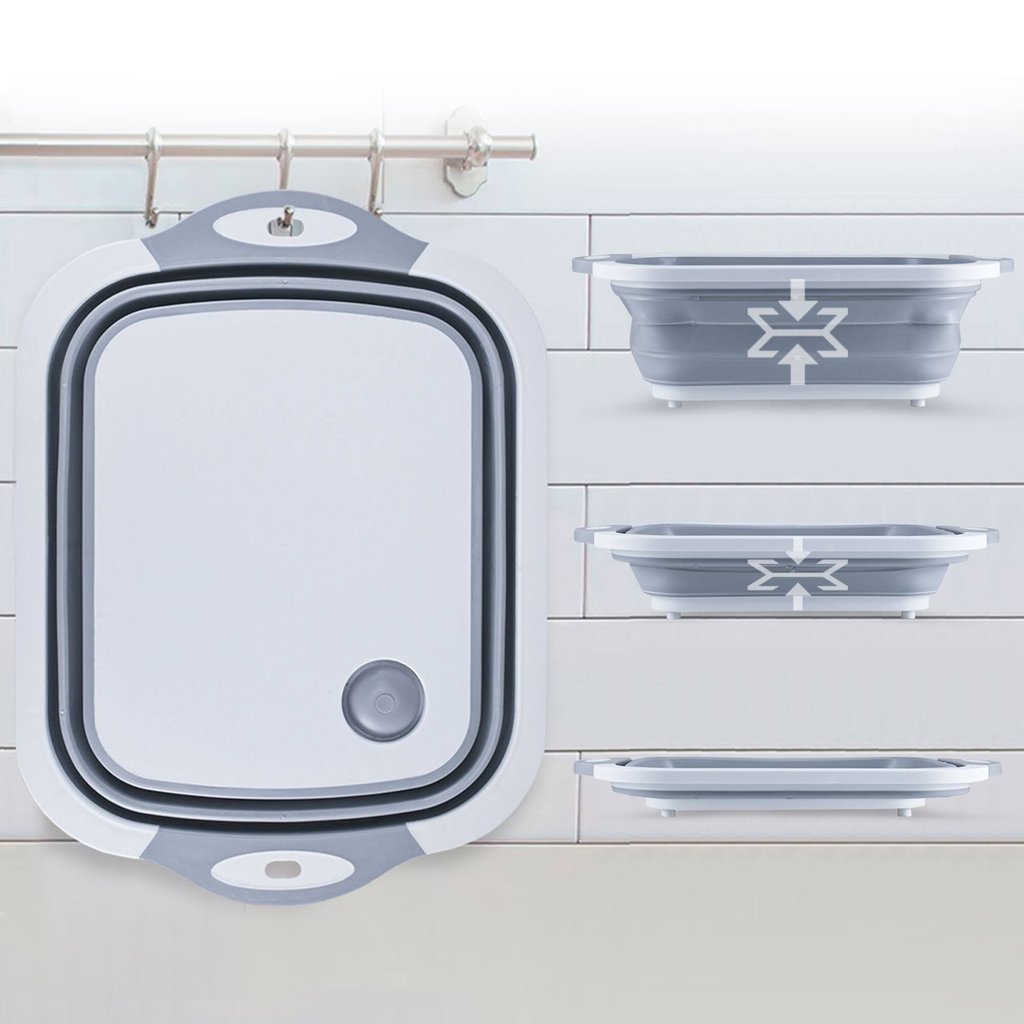 Alt View 9. Cheer Collection - Collapsible Silicone Cutting Board - Foldable, Non-Slip Chopping Board for Sink or Counter - White and Gray.