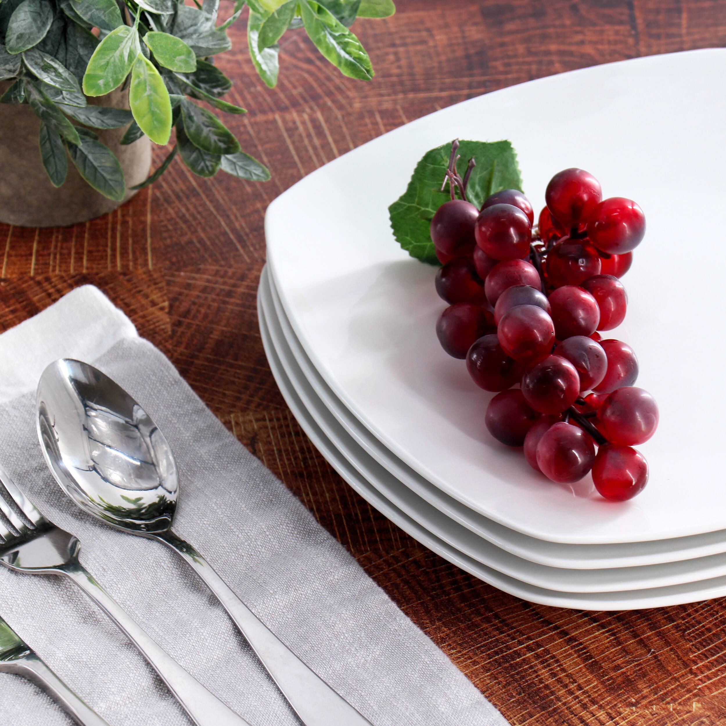 Alt View 6. Elama - Elama 12 Piece Square Porcelain Large Dinner Plates in White - White.