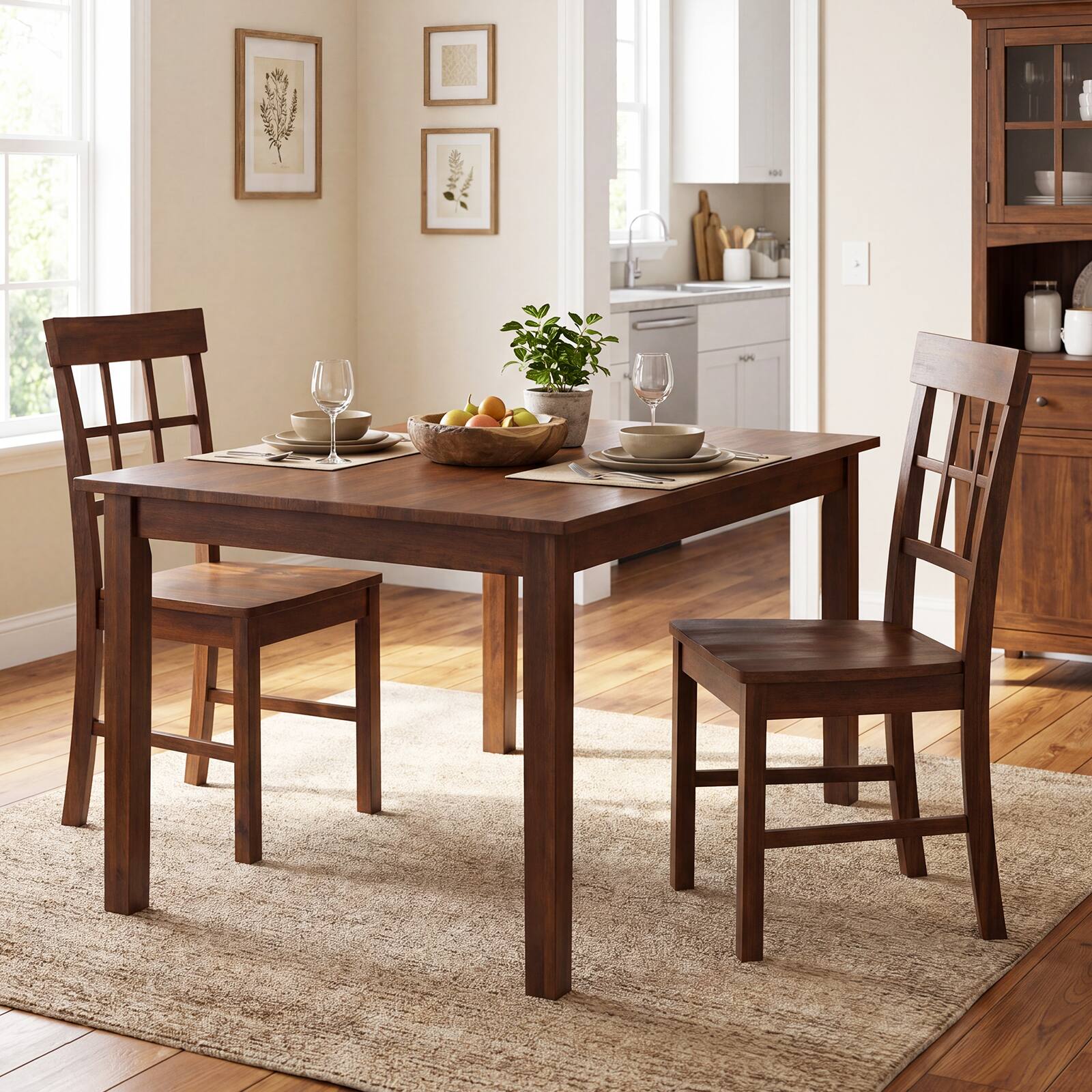 Alt View 3. Gymax - Gymax Dining Chairs Set of 4 Rubber Wood Chairs w/High Lattice Backrests for Kitchen - Brown.