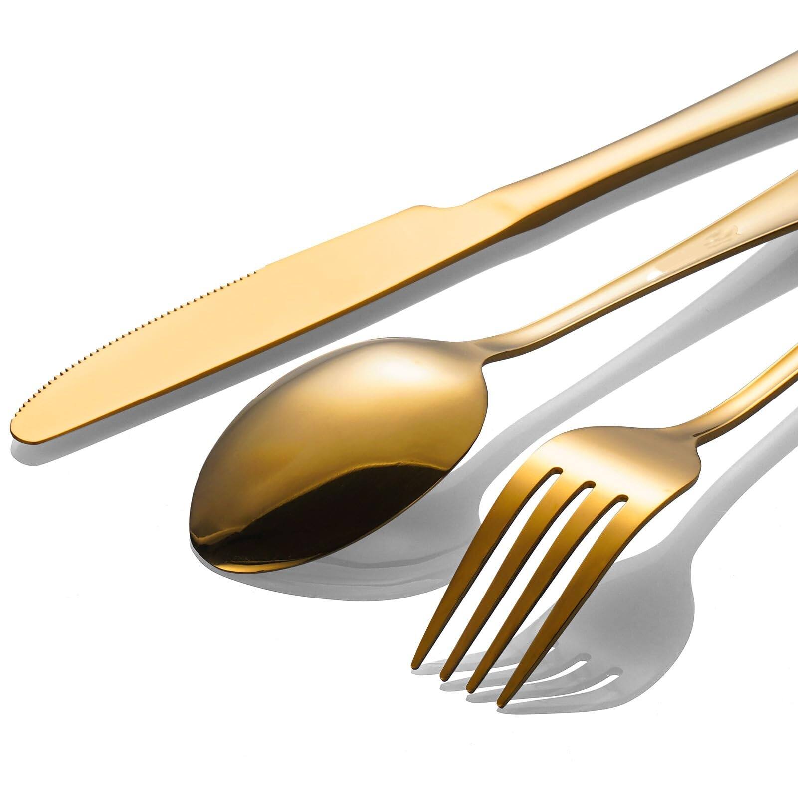 Left. Dazzed Corner - 60 Pcs Silverware Set,Flatware Cutlery Set Service for 20 - Gold.