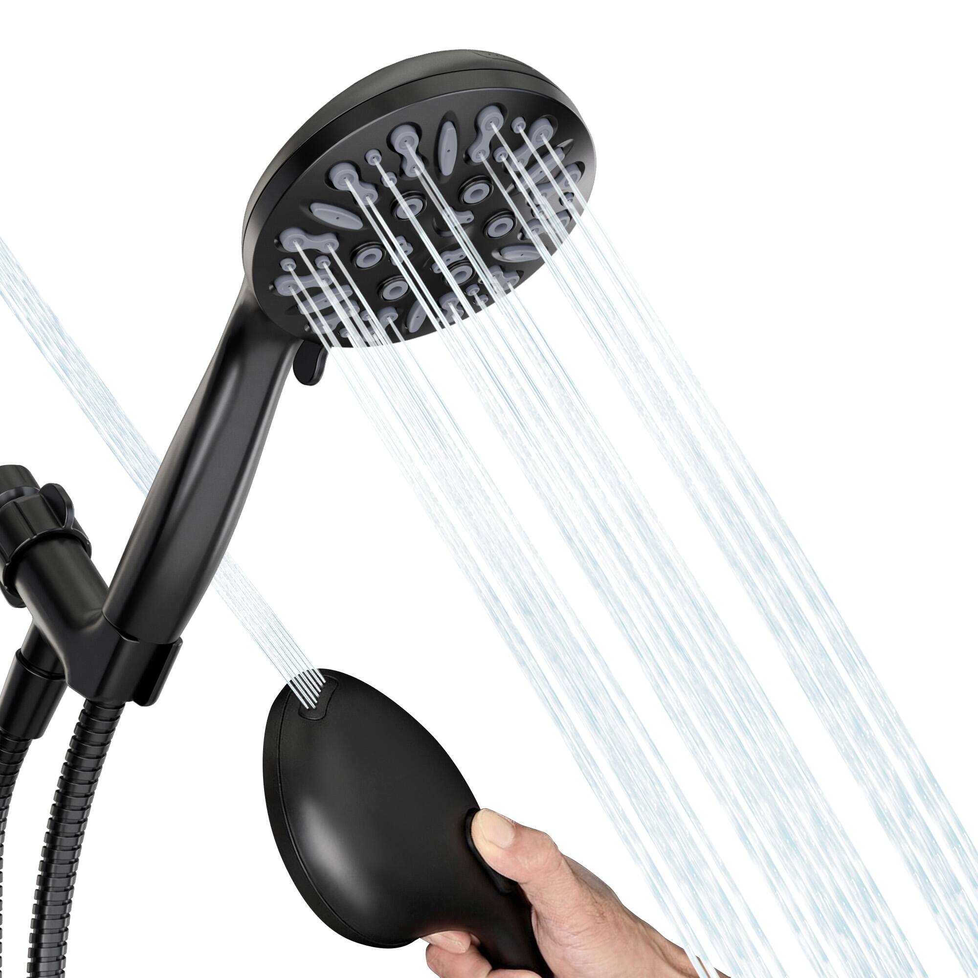 Back. Akicon - Akicon High Pressure Handheld Shower Head 9-Setting with 60" Stainless Steel Hose 2.5 gpm in Black - Black.