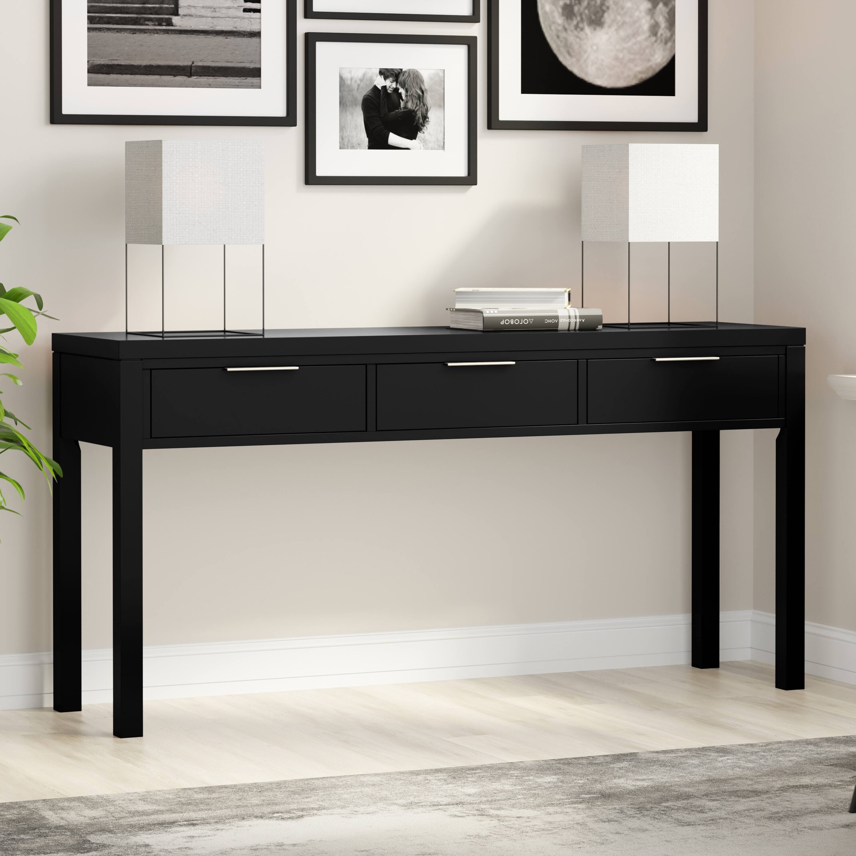 Angle. Simpli Home - Hollander 60 inch Wide Solid Wood Contemporary Console Table in Black - Black.