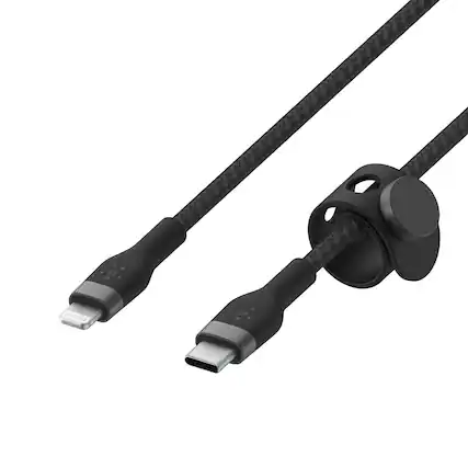 Front. Belkin - BOOST↑CHARGE Pro Flex Braided Silicone USB-C to Lightning Cable 6.6FT, MFi-Certified Charging Cable with Cable Clip - Black.