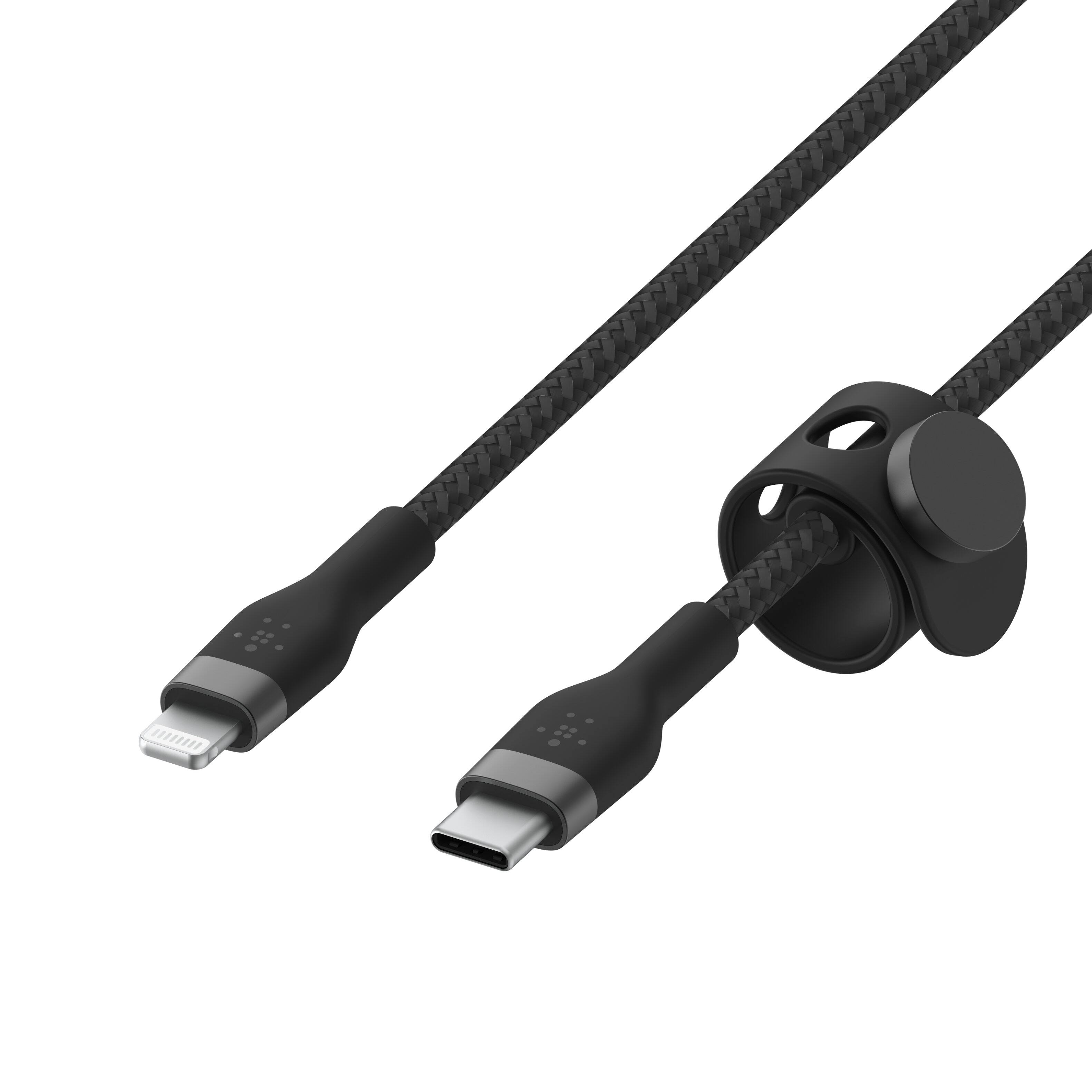 Belkin - BOOST↑CHARGE Pro Flex Braided Silicone USB-C to Lightning Cable 6.6FT, MFi-Certified Charging Cable with Cable Clip - Black