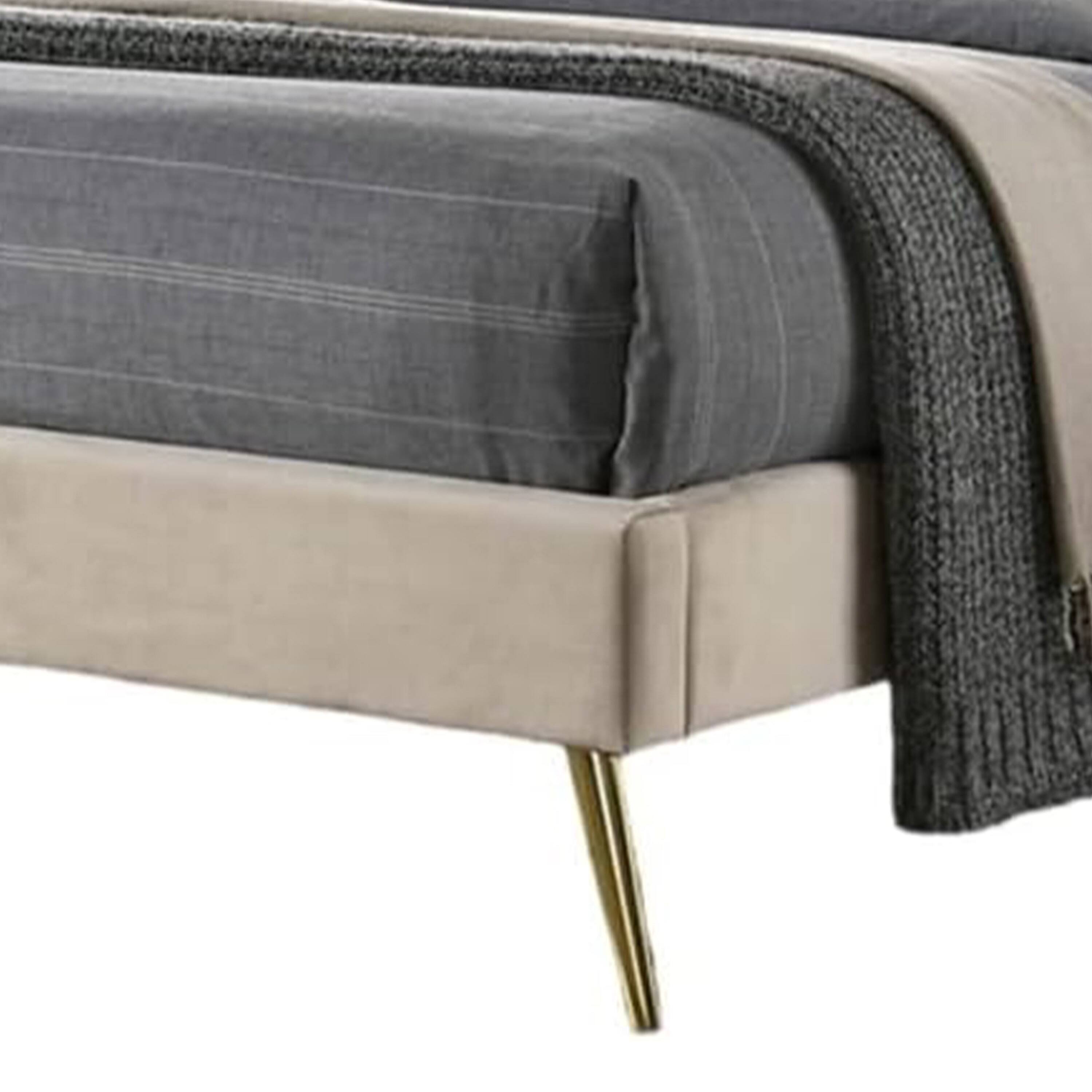 Alt View 3. Manhattan Lane - Vevy Twin Size Bed, Chevron Tufted Beige Flannelette Upholstery - Beige, Gold.