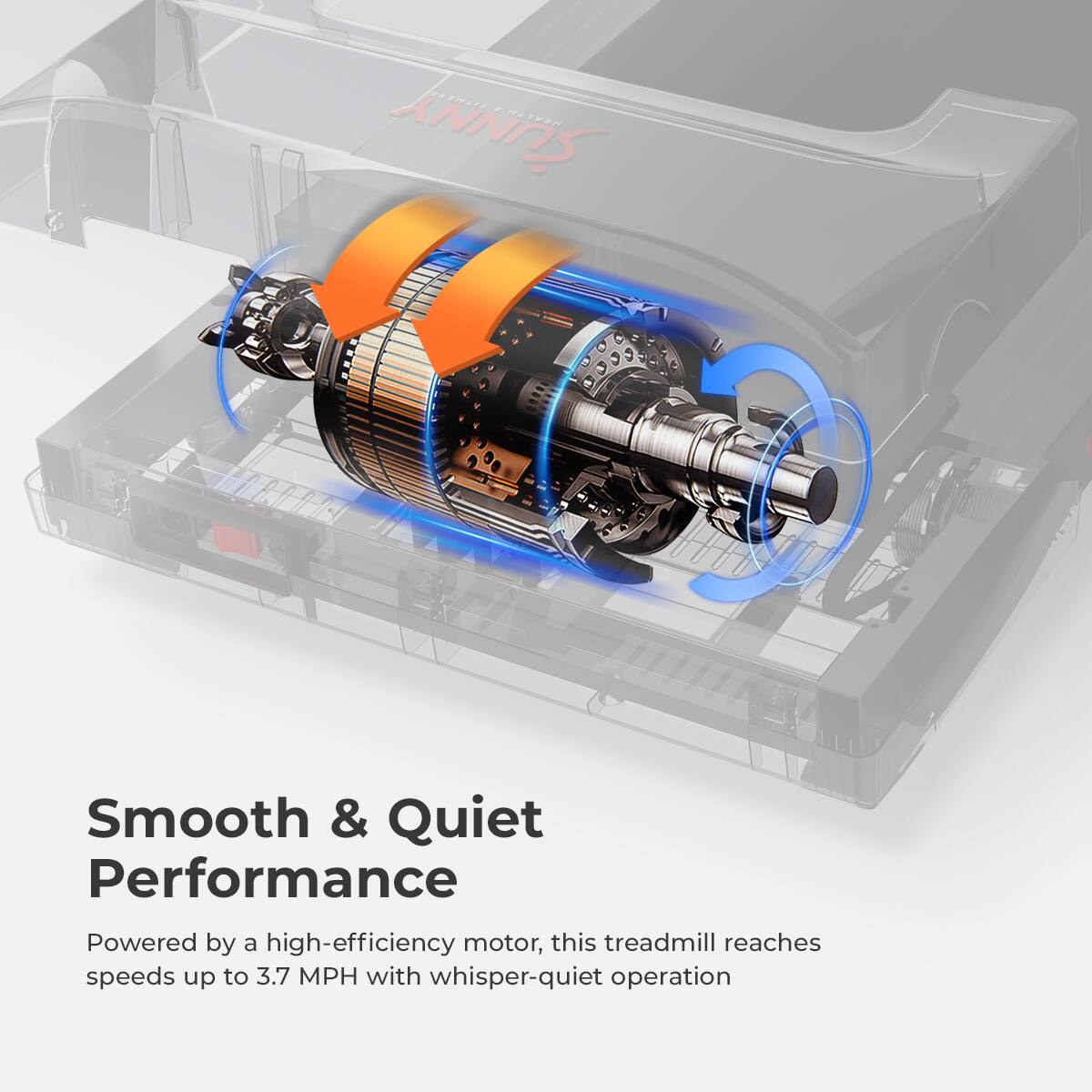 Smooth & Quiet Performance

Powered by a high-efficiency motor, this treadmill reaches speeds up to 3.7 MPH with whisper-quiet operation